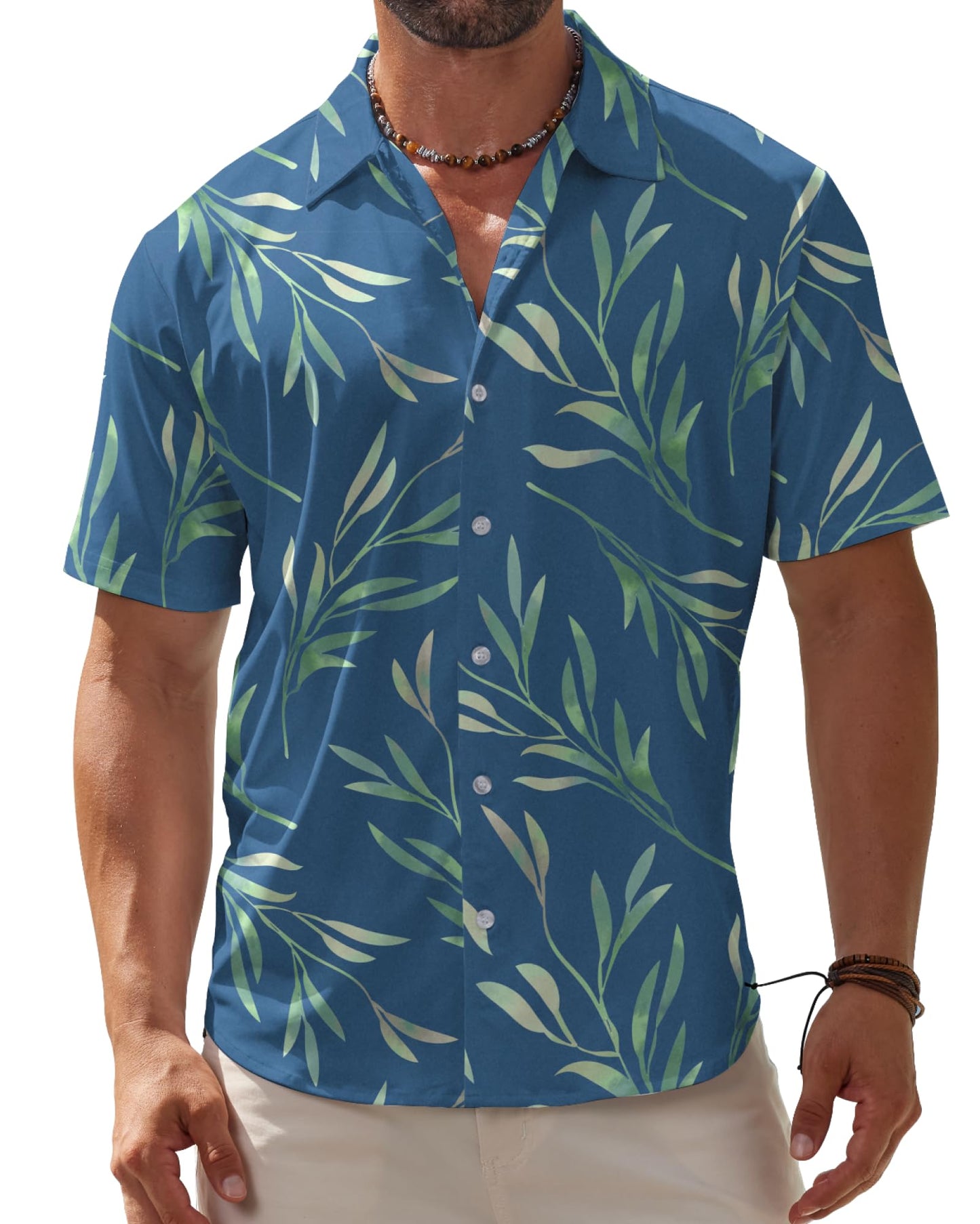 BOJIN Men's Hawaiian Wrinkle Free Short Sleeve Button Down Tropical Floral Beach Vacation Shirt - Hawaiian Flair