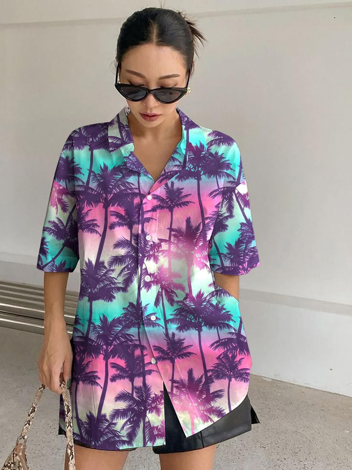 Women Hawaiian Shirt Soft Cool Summer Hawaii Tshirts Beach Tropic Print V Neck Button up Tops Floral Short Sleeve Tops - Hawaiian Flair