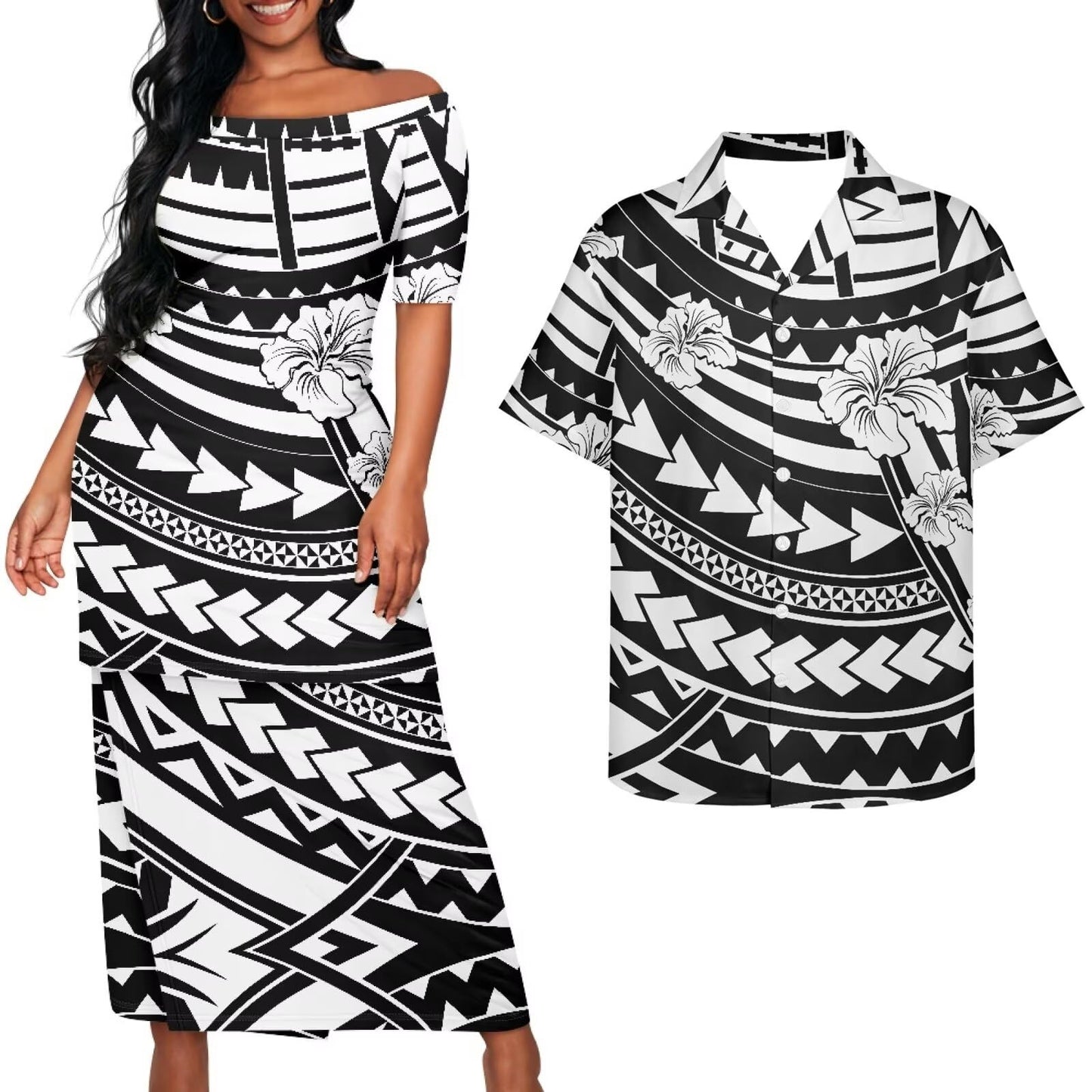 Samoa Couple Outfit Puletasi Samoa Dress Polynesian Shirts for Men Puletasi Samoan Traditional Dress Hawaiian - Hawaiian Flair