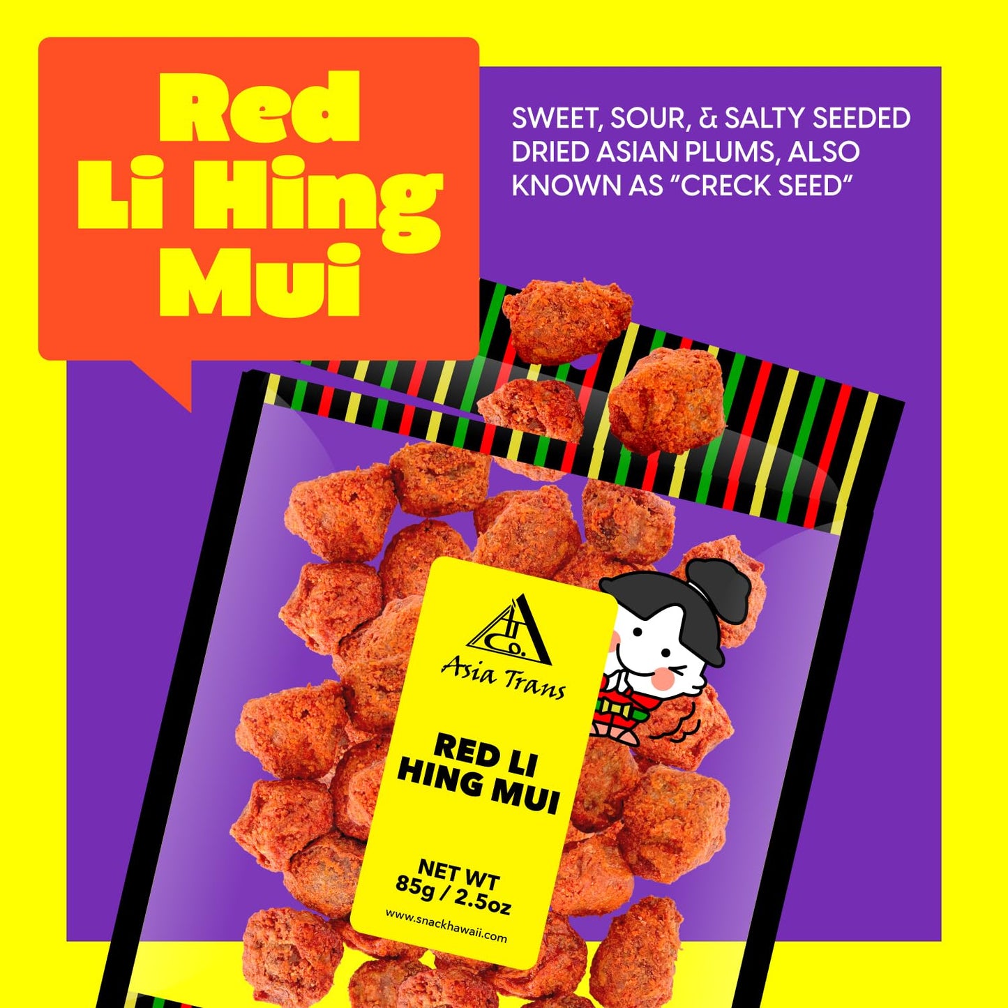 Sweet Seedless Li Hing Mui Crack Seed Plums | Hawaiian Favorite | Naturally Sweet Dried Asian Plum Candy | 1.25 Ounce - Hawaiian Flair