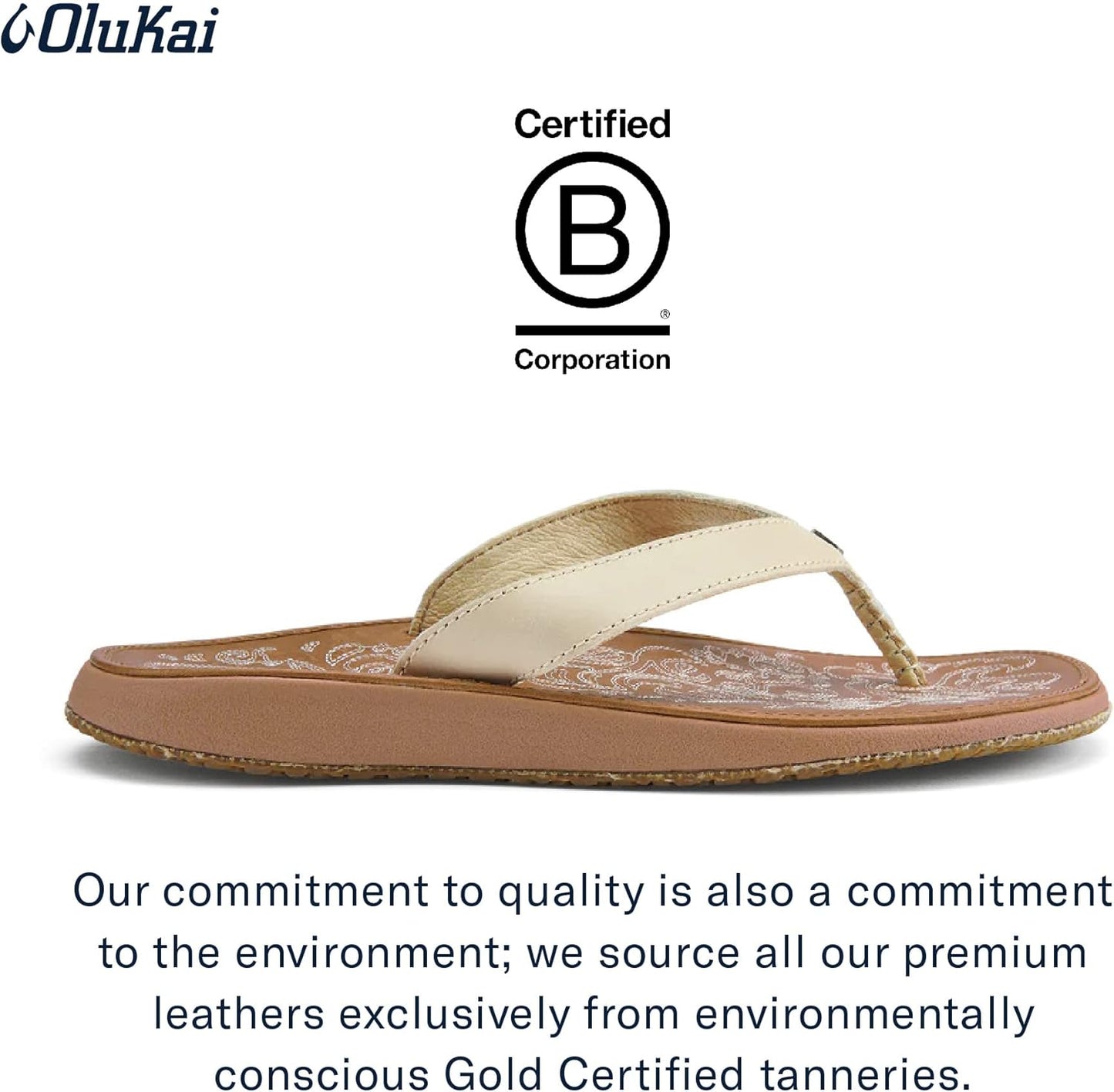 OLUKAI Paniolo Women's Beach Sandals, Distressed Full-Grain Leather Flip-Flop Slides, Wet Grip Soles, Compression Molded Footbed - Hawaiian Flair