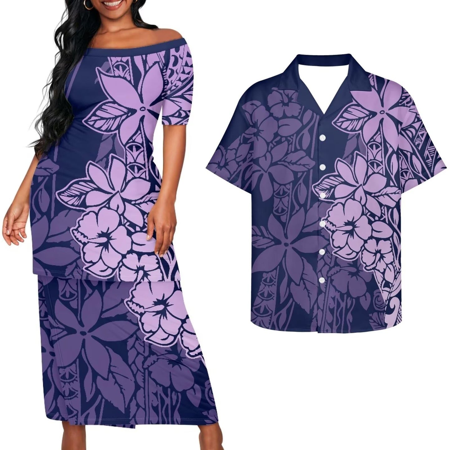 Samoa Couple Outfit Puletasi Samoa Dress Polynesian Shirts for Men Puletasi Samoan Traditional Dress Hawaiian - Hawaiian Flair