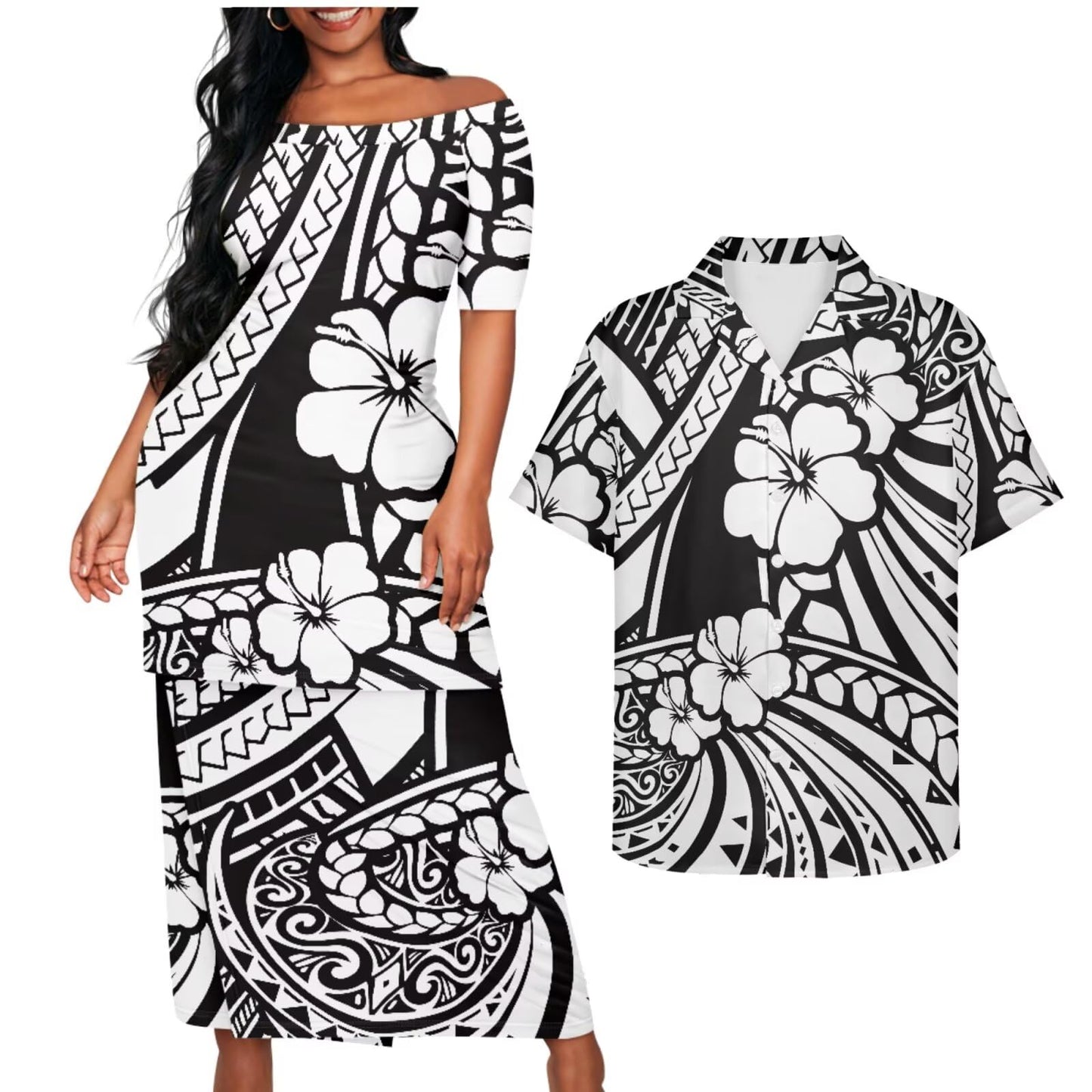 Samoa Couple Outfit Puletasi Samoa Dress Polynesian Shirts for Men Puletasi Samoan Traditional Dress Hawaiian - Hawaiian Flair