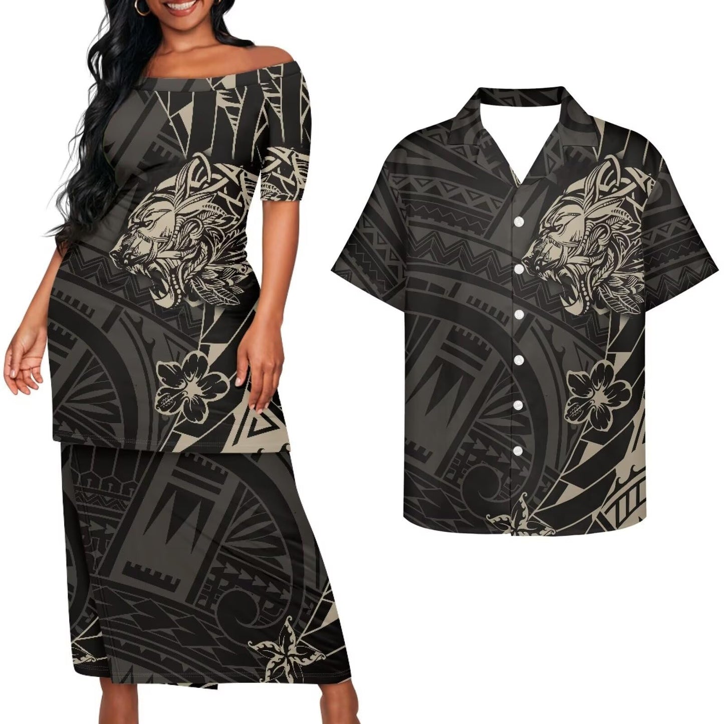 Samoa Couple Outfit Puletasi Samoa Dress Polynesian Shirts for Men Puletasi Samoan Traditional Dress Hawaiian - Hawaiian Flair