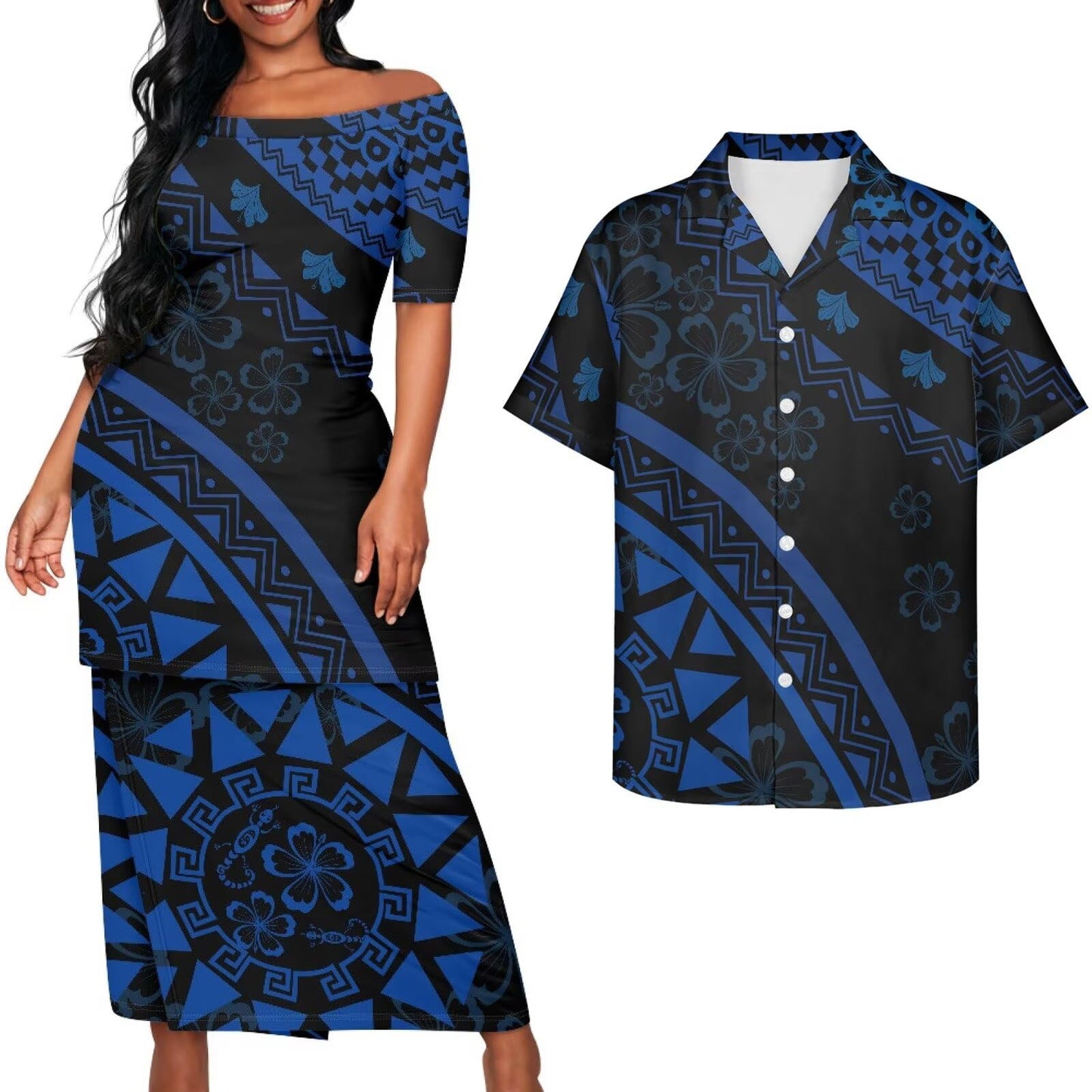 Samoa Couple Outfit Puletasi Samoa Dress Polynesian Shirts for Men Puletasi Samoan Traditional Dress Hawaiian - Hawaiian Flair