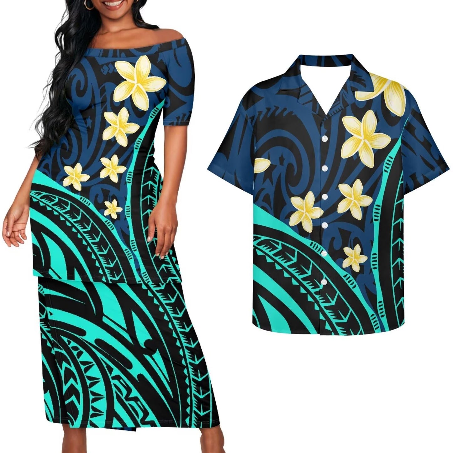 Samoa Couple Outfit Puletasi Samoa Dress Polynesian Shirts for Men Puletasi Samoan Traditional Dress Hawaiian - Hawaiian Flair