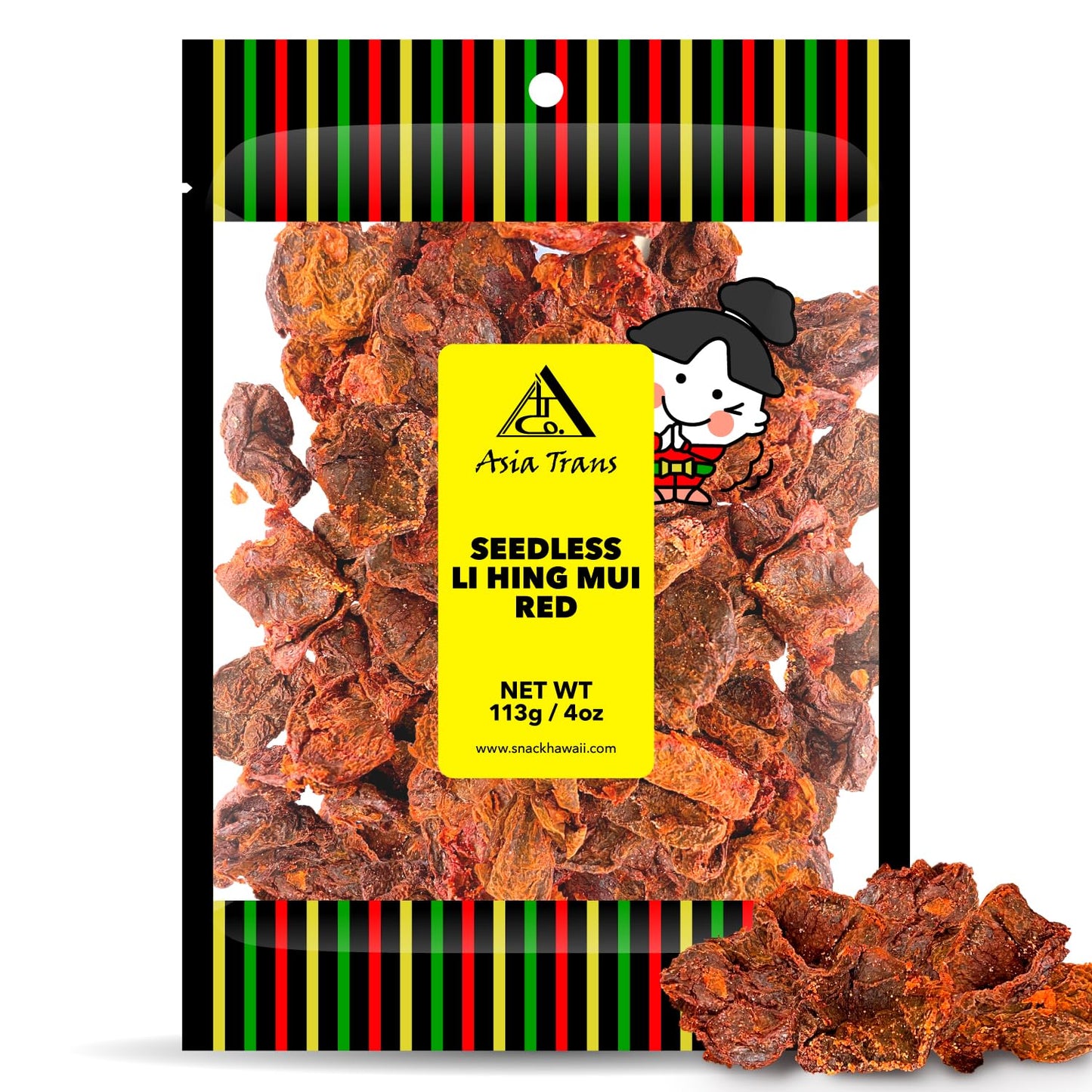 Asia Trans Seeded Red Li Hing Mui Crack Seed Plums - Hawaiian Favorite - Sweet, Sour, & Salty Dried Asian Plum - Hawaiian Flair