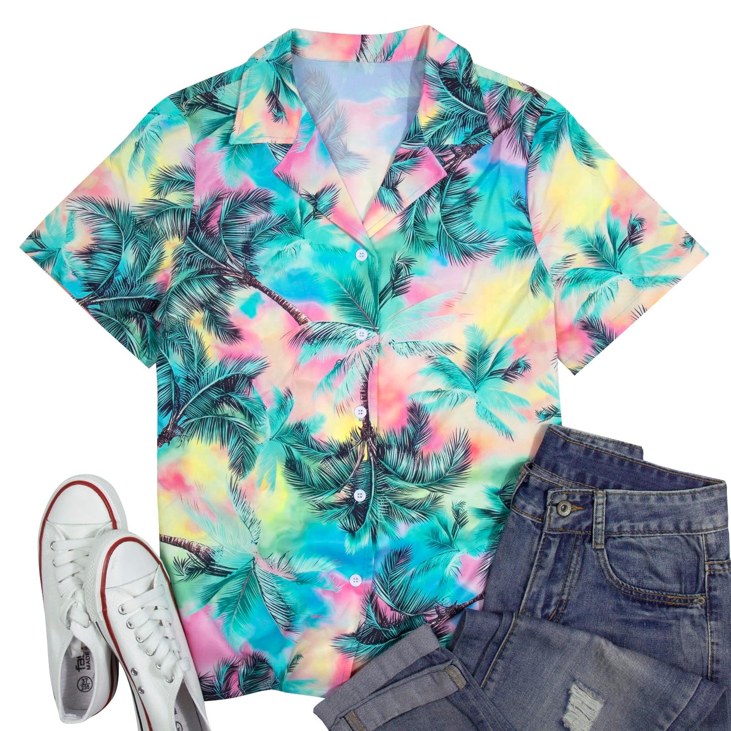 Women Hawaiian Shirt Soft Cool Summer Hawaii Tshirts Beach Tropic Print V Neck Button up Tops Floral Short Sleeve Tops - Hawaiian Flair
