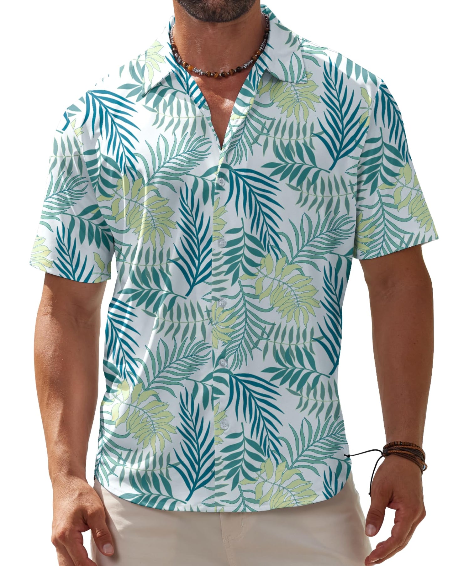 BOJIN Men's Hawaiian Wrinkle Free Short Sleeve Button Down Tropical Floral Beach Vacation Shirt - Hawaiian Flair