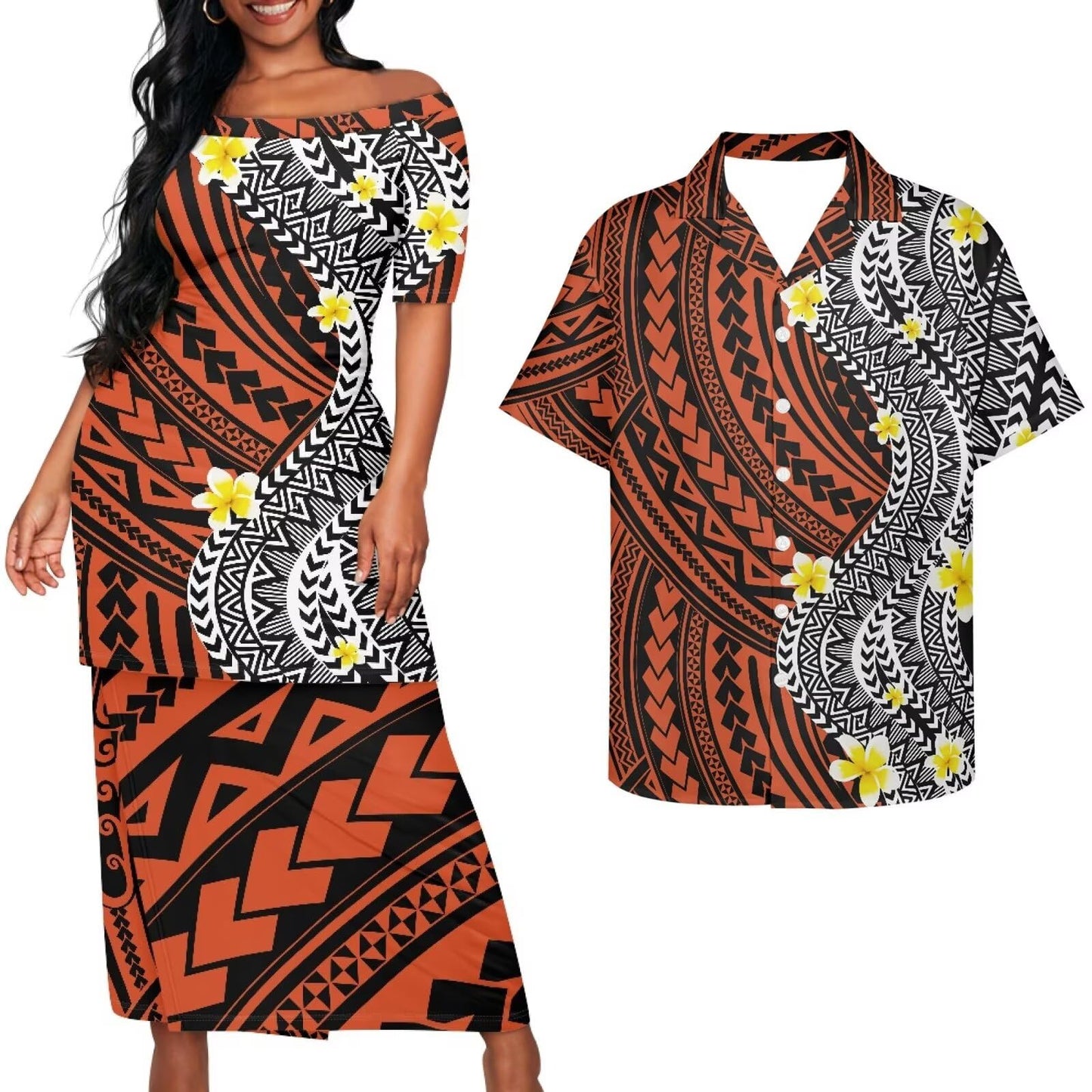 Samoa Couple Outfit Puletasi Samoa Dress Polynesian Shirts for Men Puletasi Samoan Traditional Dress Hawaiian - Hawaiian Flair