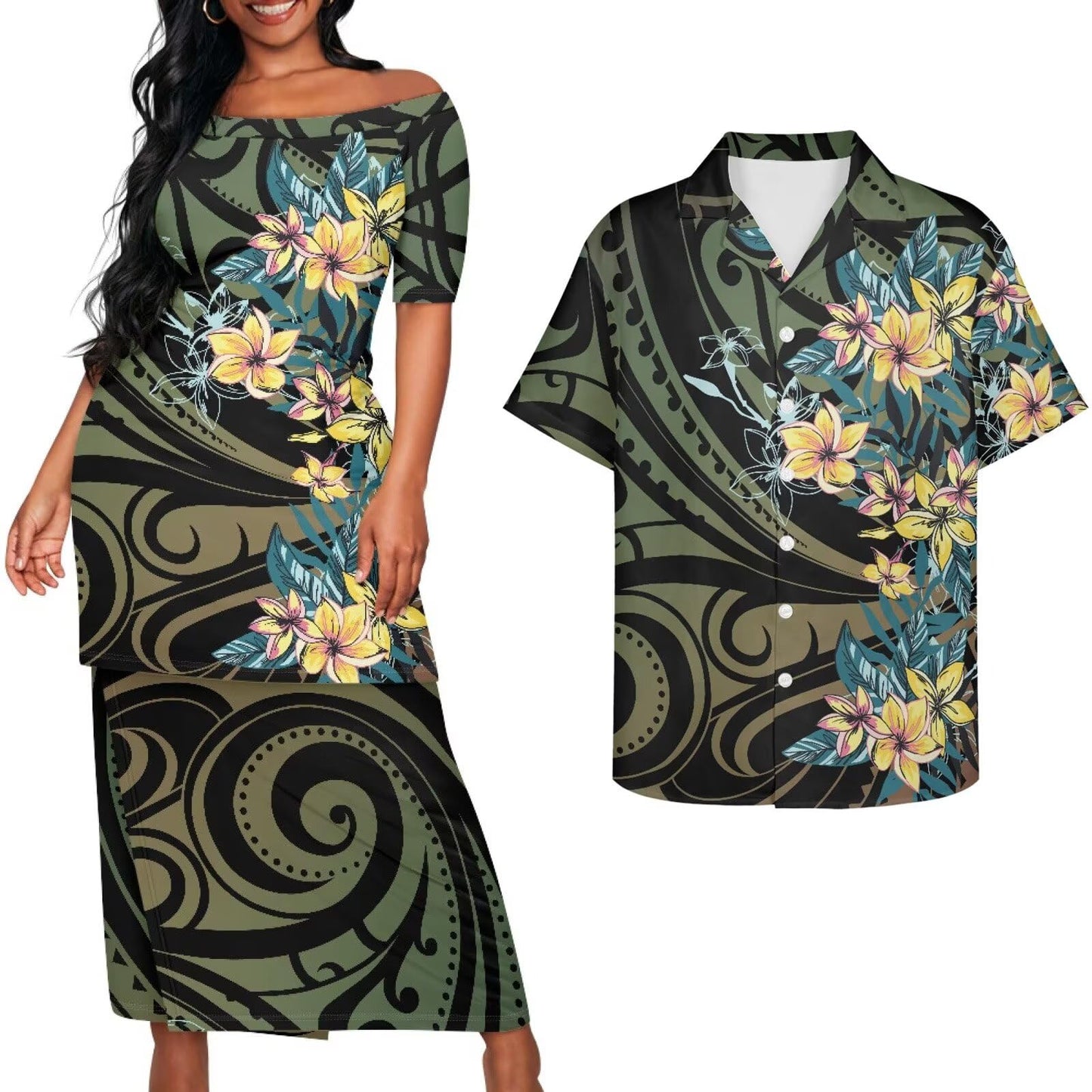 Samoa Couple Outfit Puletasi Samoa Dress Polynesian Shirts for Men Puletasi Samoan Traditional Dress Hawaiian - Hawaiian Flair
