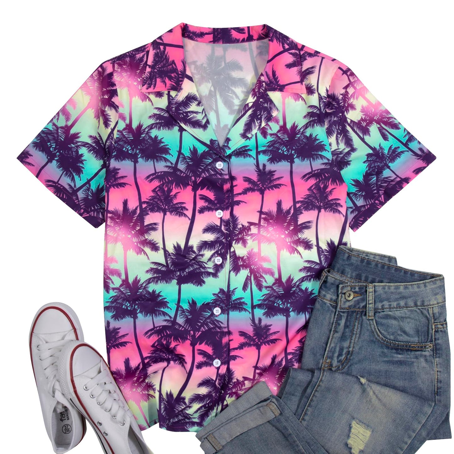 Women Hawaiian Shirt Soft Cool Summer Hawaii Tshirts Beach Tropic Print V Neck Button up Tops Floral Short Sleeve Tops - Hawaiian Flair
