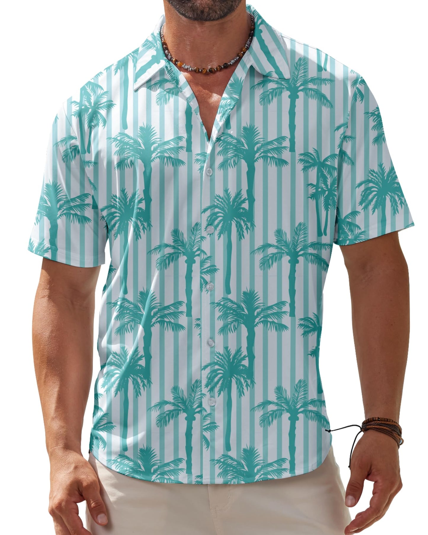BOJIN Men's Hawaiian Wrinkle Free Short Sleeve Button Down Tropical Floral Beach Vacation Shirt - Hawaiian Flair