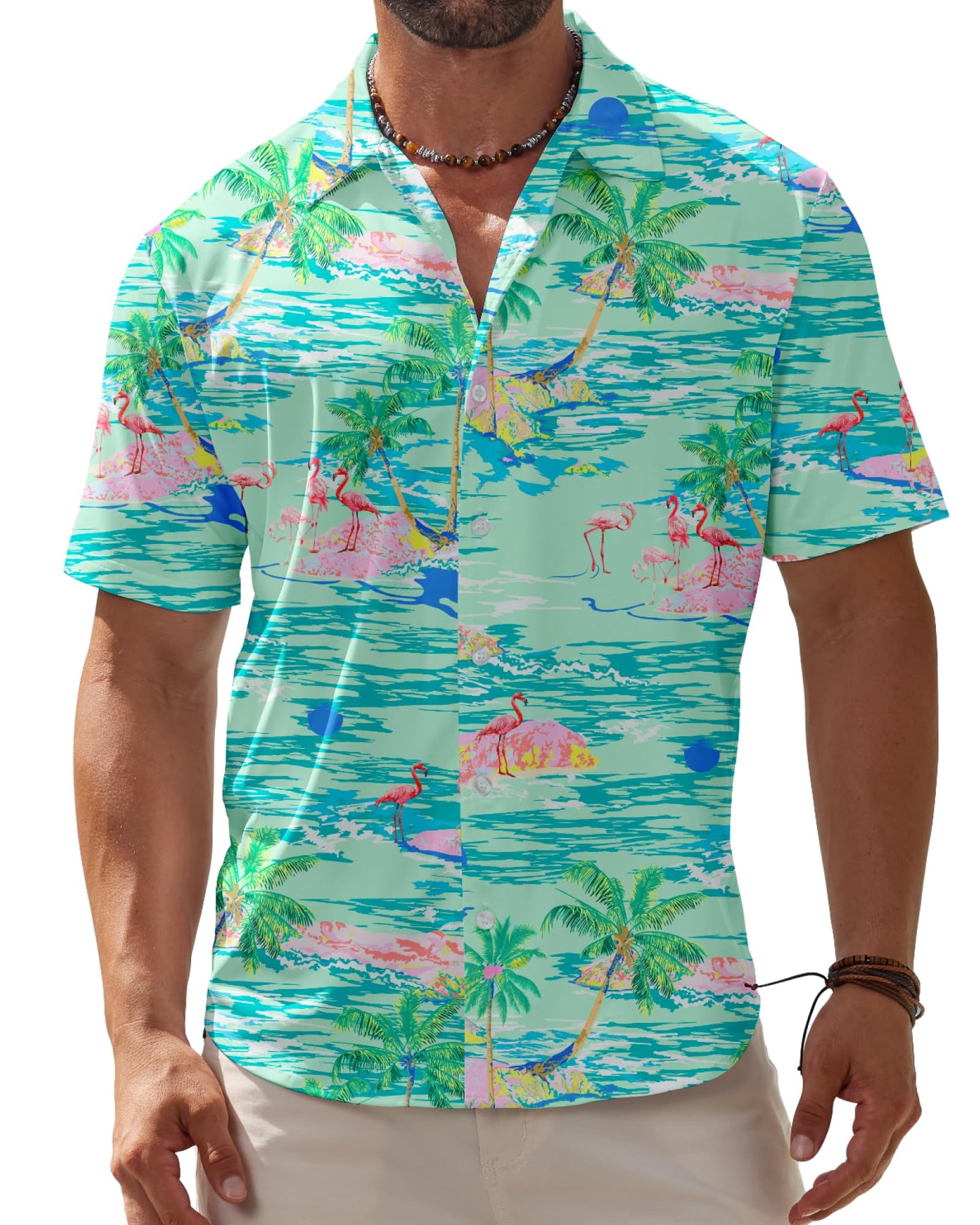 BOJIN Men's Hawaiian Wrinkle Free Short Sleeve Button Down Tropical Floral Beach Vacation Shirt - Hawaiian Flair