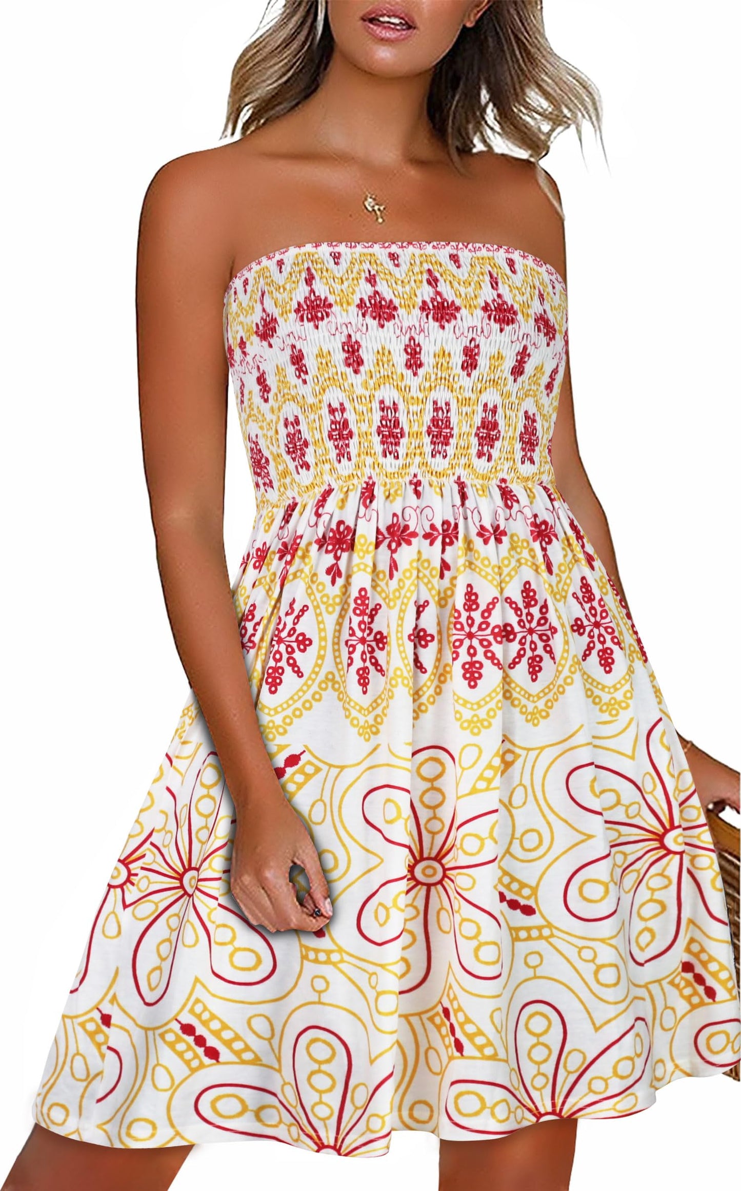 CHICGAL Summer Dresses for Women Beach Cover Ups Strapless Boho Floral Print Sundress - Hawaiian Flair