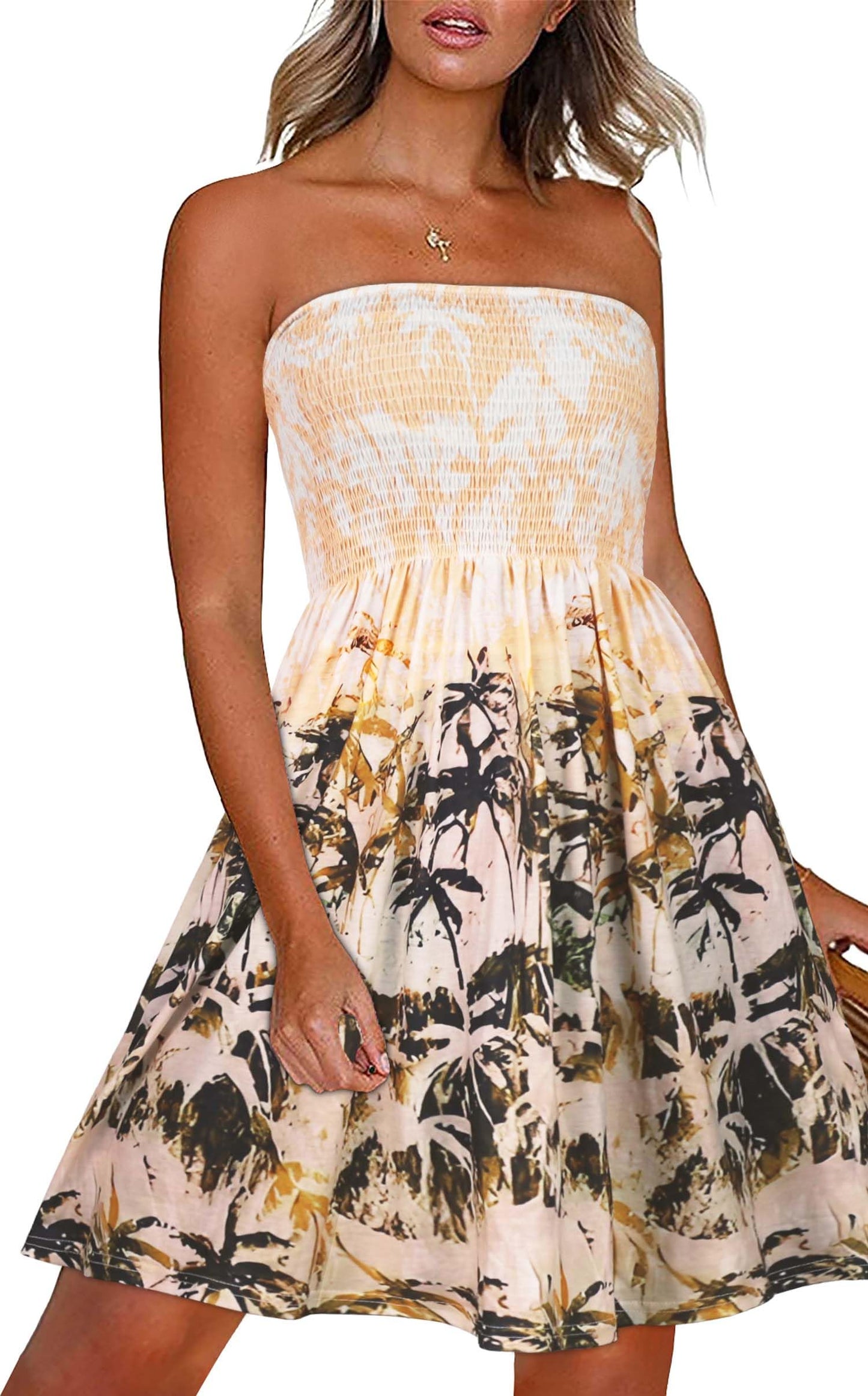 CHICGAL Summer Dresses for Women Beach Cover Ups Strapless Boho Floral Print Sundress - Hawaiian Flair