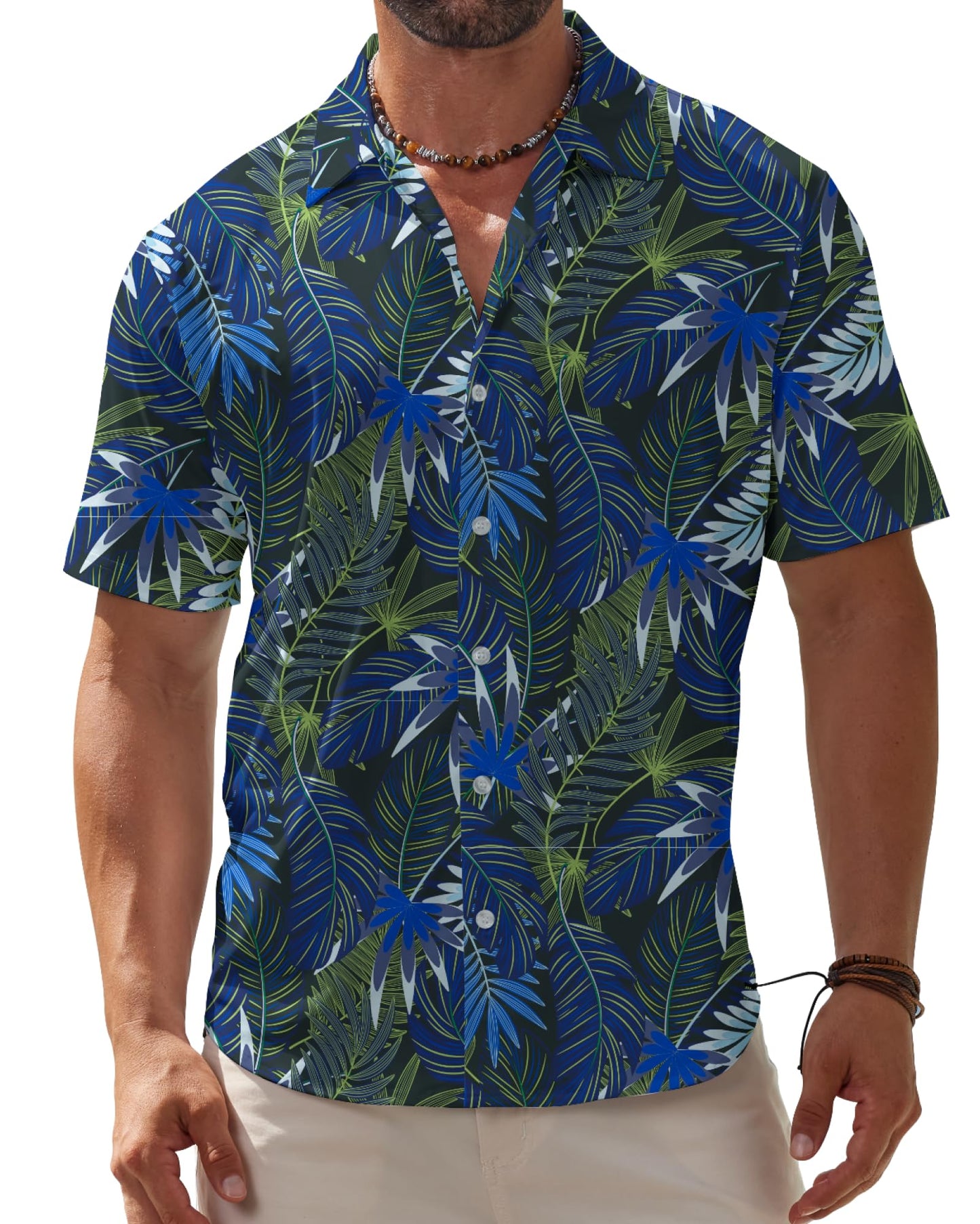 BOJIN Men's Hawaiian Wrinkle Free Short Sleeve Button Down Tropical Floral Beach Vacation Shirt - Hawaiian Flair