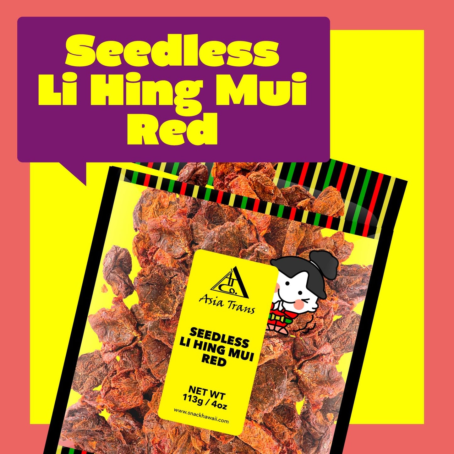 Asia Trans Seeded Red Li Hing Mui Crack Seed Plums - Hawaiian Favorite - Sweet, Sour, & Salty Dried Asian Plum - Hawaiian Flair