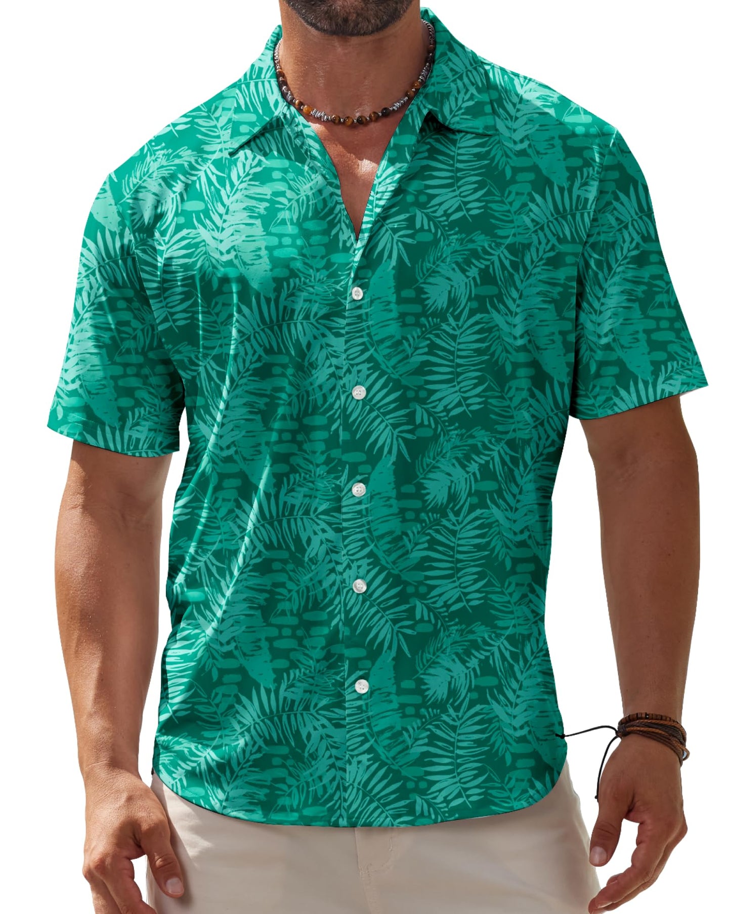 BOJIN Men's Hawaiian Wrinkle Free Short Sleeve Button Down Tropical Floral Beach Vacation Shirt - Hawaiian Flair