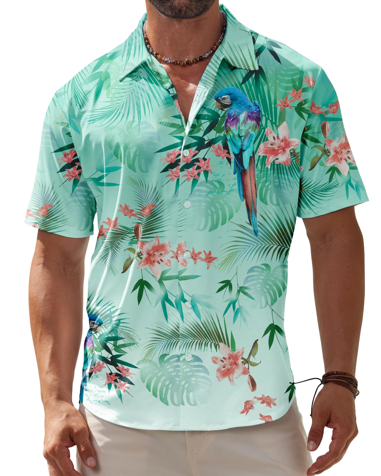 BOJIN Men's Hawaiian Wrinkle Free Short Sleeve Button Down Tropical Floral Beach Vacation Shirt - Hawaiian Flair