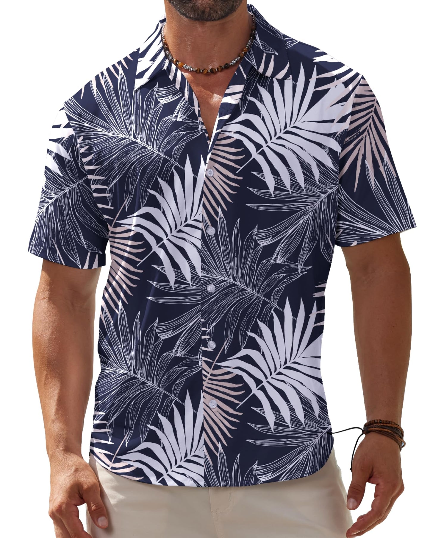 BOJIN Men's Hawaiian Wrinkle Free Short Sleeve Button Down Tropical Floral Beach Vacation Shirt - Hawaiian Flair
