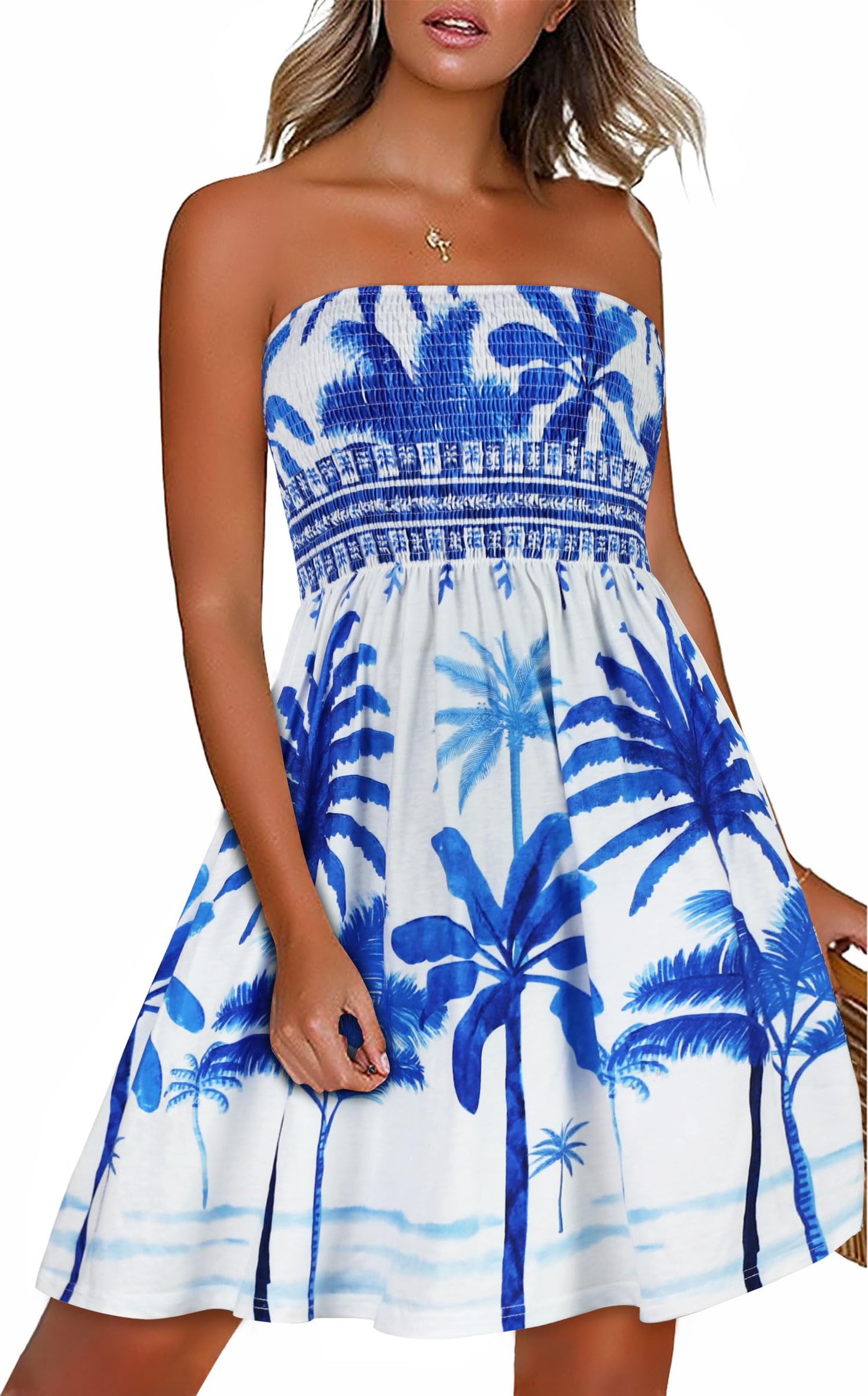 CHICGAL Summer Dresses for Women Beach Cover Ups Strapless Boho Floral Print Sundress - Hawaiian Flair