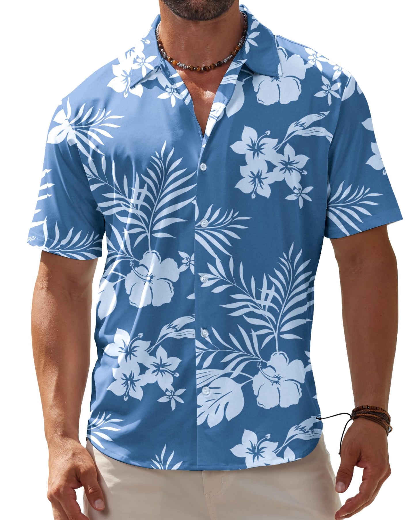 BOJIN Men's Hawaiian Wrinkle Free Short Sleeve Button Down Tropical Floral Beach Vacation Shirt - Hawaiian Flair