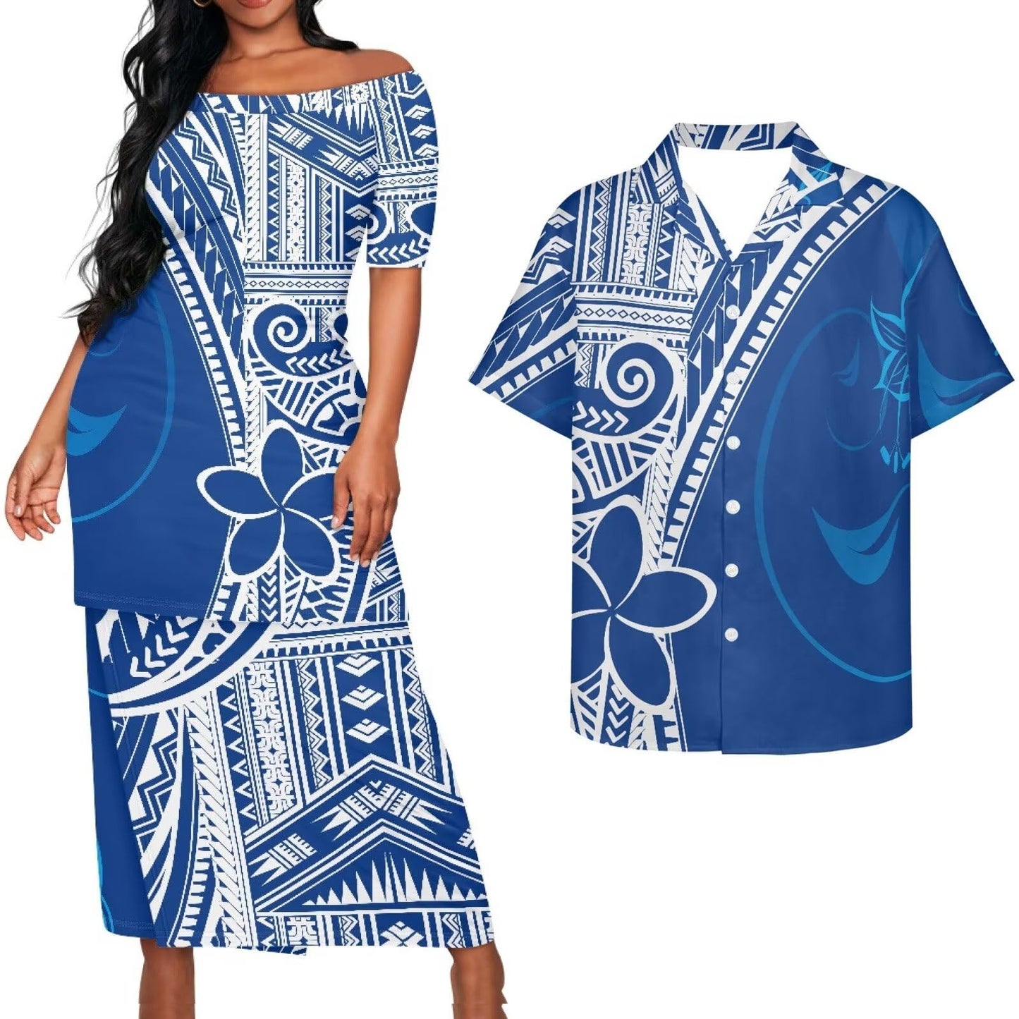 Samoa Couple Outfit Puletasi Samoa Dress Polynesian Shirts for Men Puletasi Samoan Traditional Dress Hawaiian - Hawaiian Flair