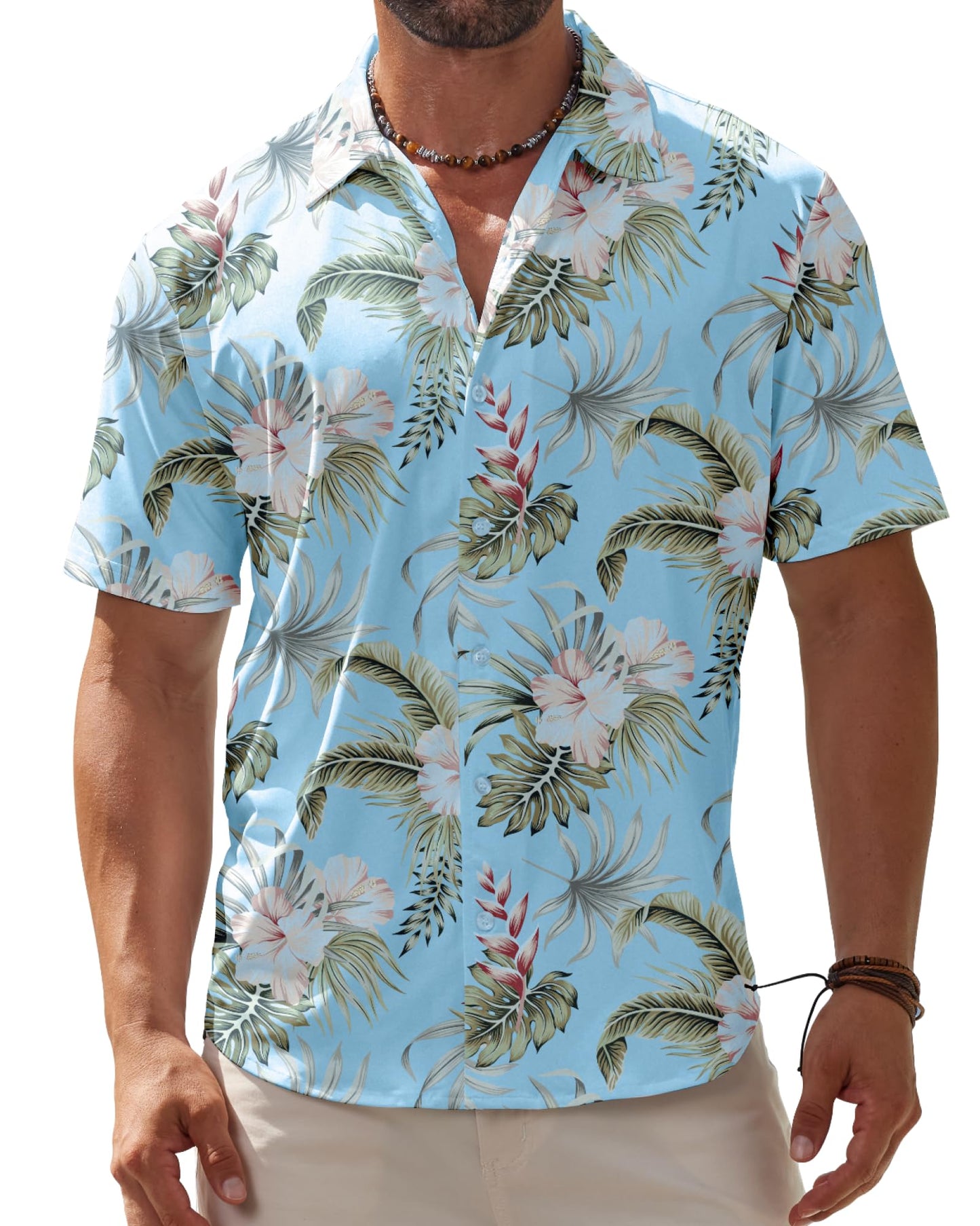 BOJIN Men's Hawaiian Wrinkle Free Short Sleeve Button Down Tropical Floral Beach Vacation Shirt - Hawaiian Flair