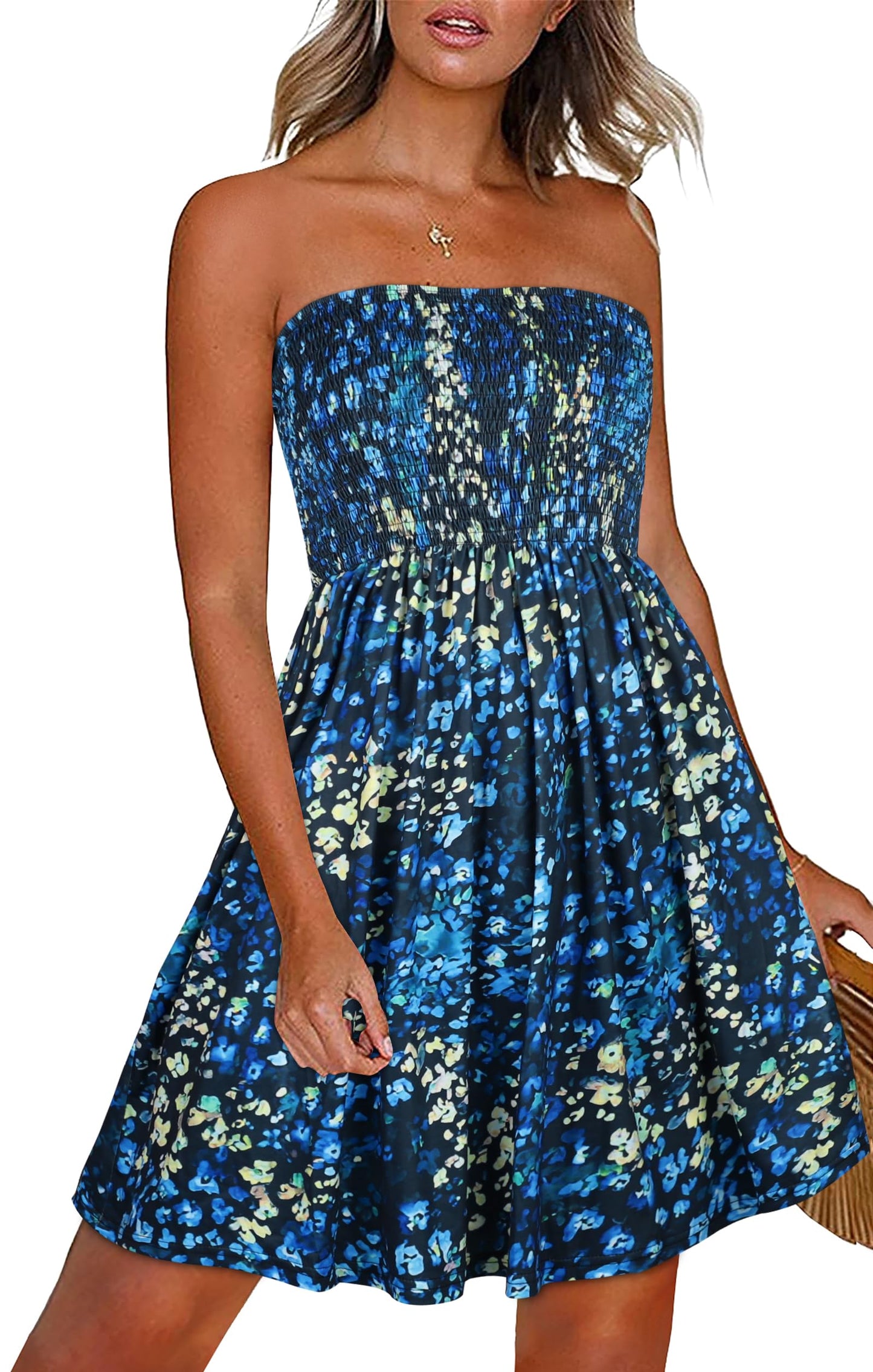 CHICGAL Summer Dresses for Women Beach Cover Ups Strapless Boho Floral Print Sundress - Hawaiian Flair