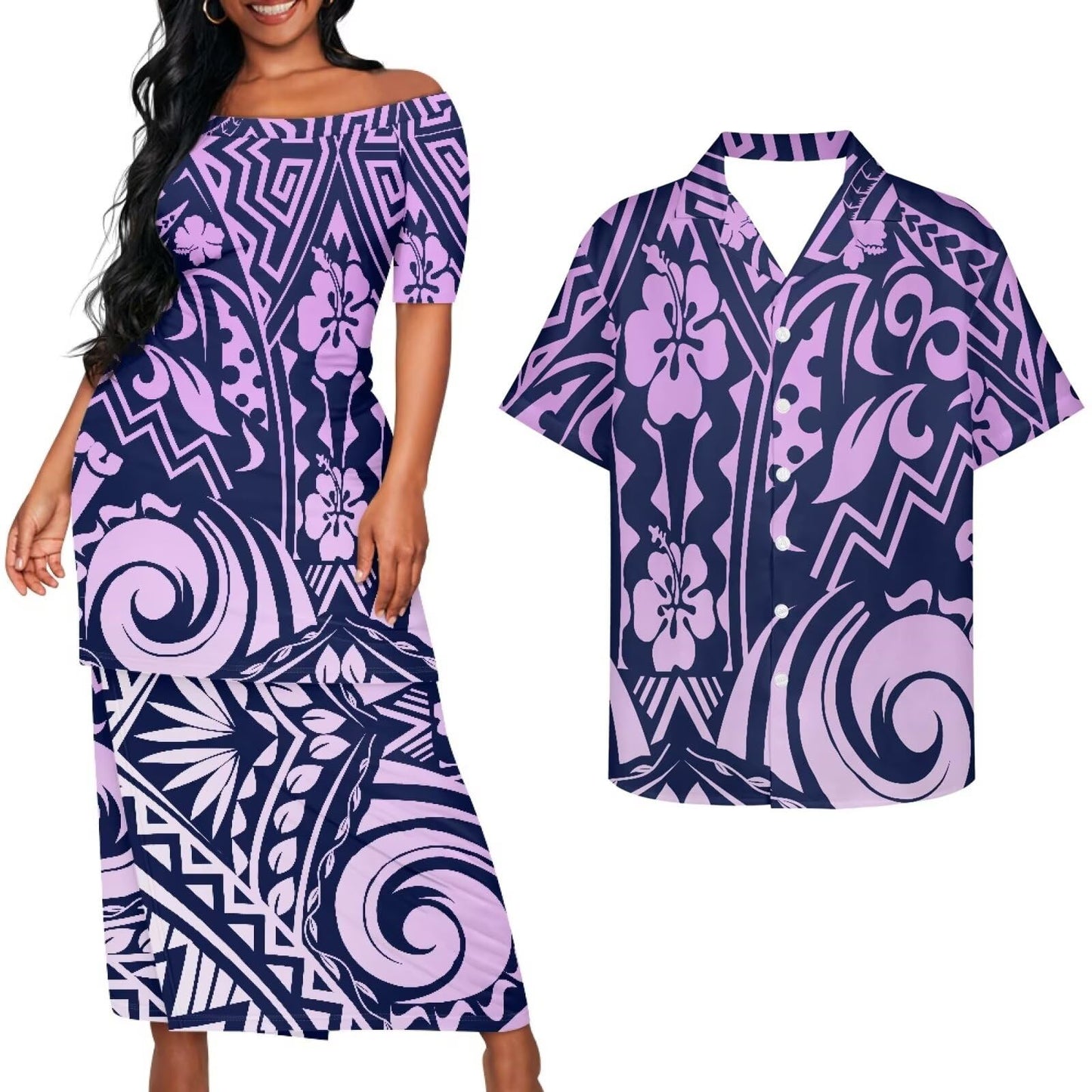Samoa Couple Outfit Puletasi Samoa Dress Polynesian Shirts for Men Puletasi Samoan Traditional Dress Hawaiian - Hawaiian Flair