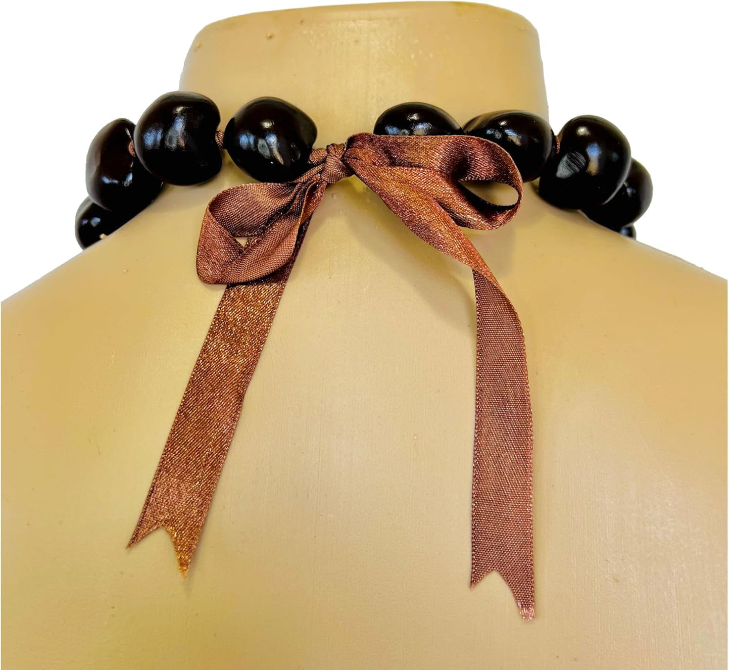 Hawaiian Jewelry 20" Brown Kukui Nut Choker Lei Necklace with Opihi Shell on Koa Wood Turtle Honu