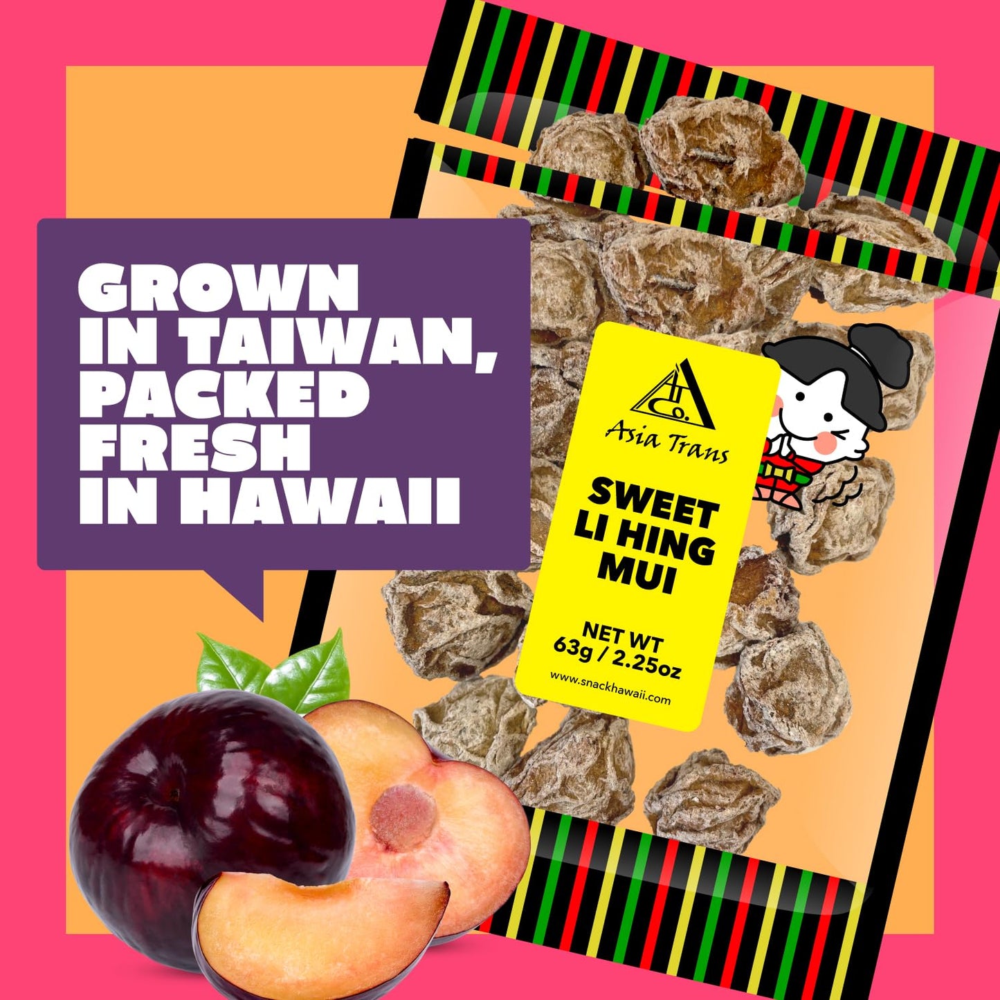 Sweet Seedless Li Hing Mui Crack Seed Plums | Hawaiian Favorite | Naturally Sweet Dried Asian Plum Candy | 1.25 Ounce - Hawaiian Flair