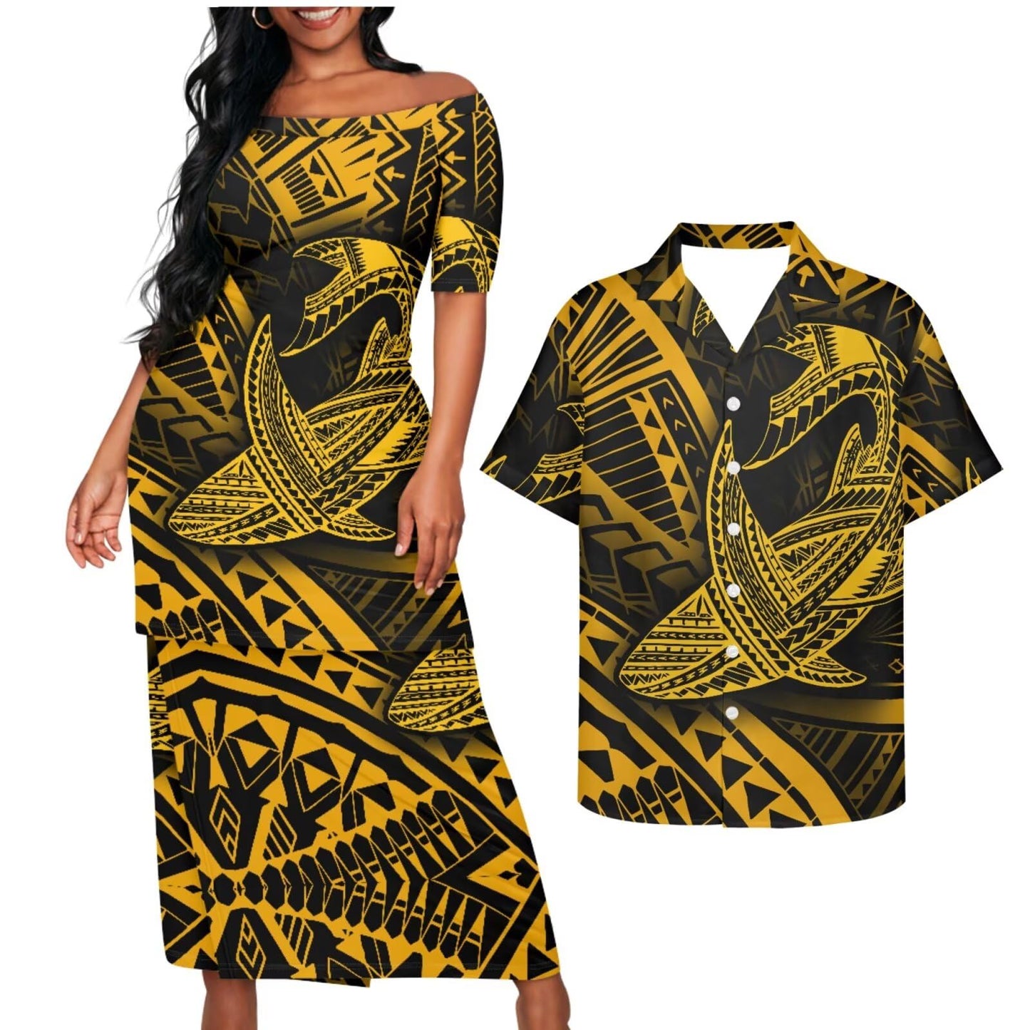 Samoa Couple Outfit Puletasi Samoa Dress Polynesian Shirts for Men Puletasi Samoan Traditional Dress Hawaiian - Hawaiian Flair