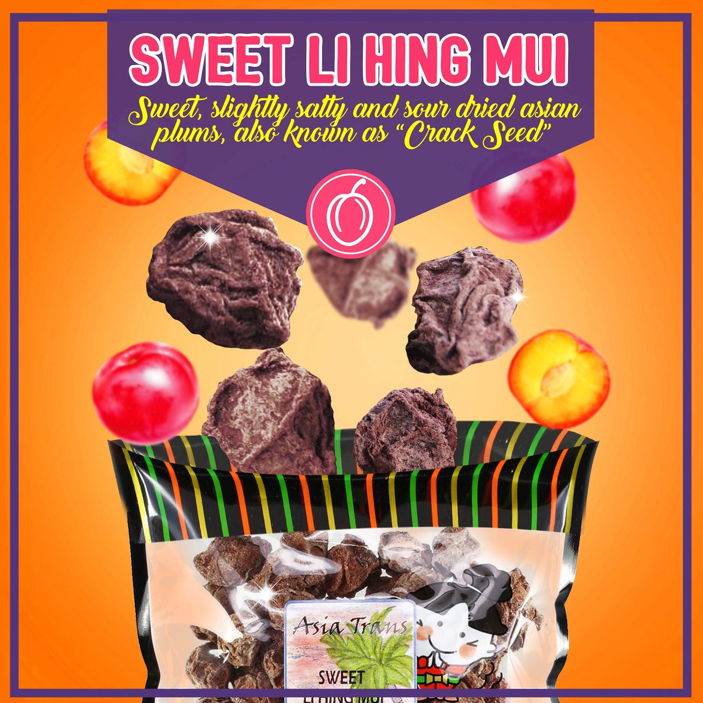 Asia Trans Seeded Red Li Hing Mui Crack Seed Plums - Hawaiian Favorite - Sweet, Sour, & Salty Dried Asian Plum - Hawaiian Flair