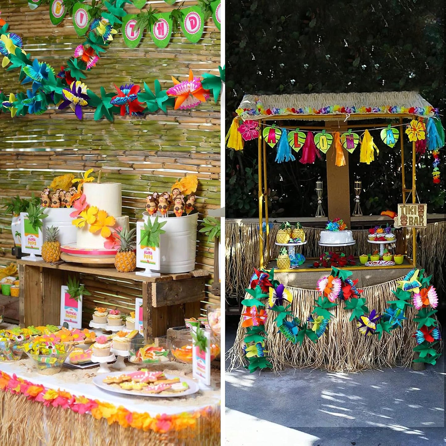 KESOTE 3 Pack Tropical Paper Flower Garland Luau Party Decorations, 30FT Tissue Flower Banner for Hawaiian Summer Tiki Bar Tropical Party Decor