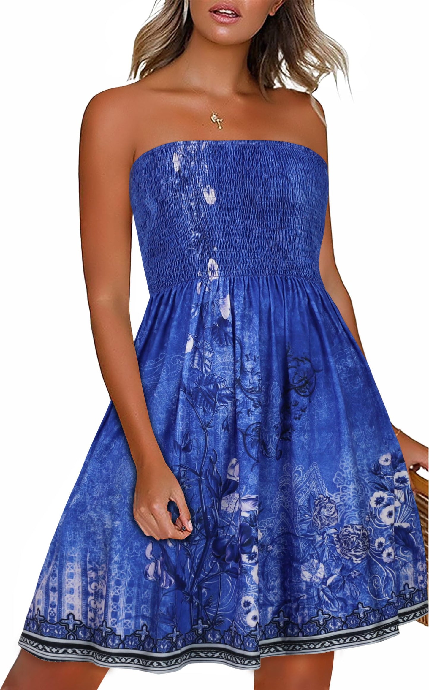 CHICGAL Summer Dresses for Women Beach Cover Ups Strapless Boho Floral Print Sundress - Hawaiian Flair