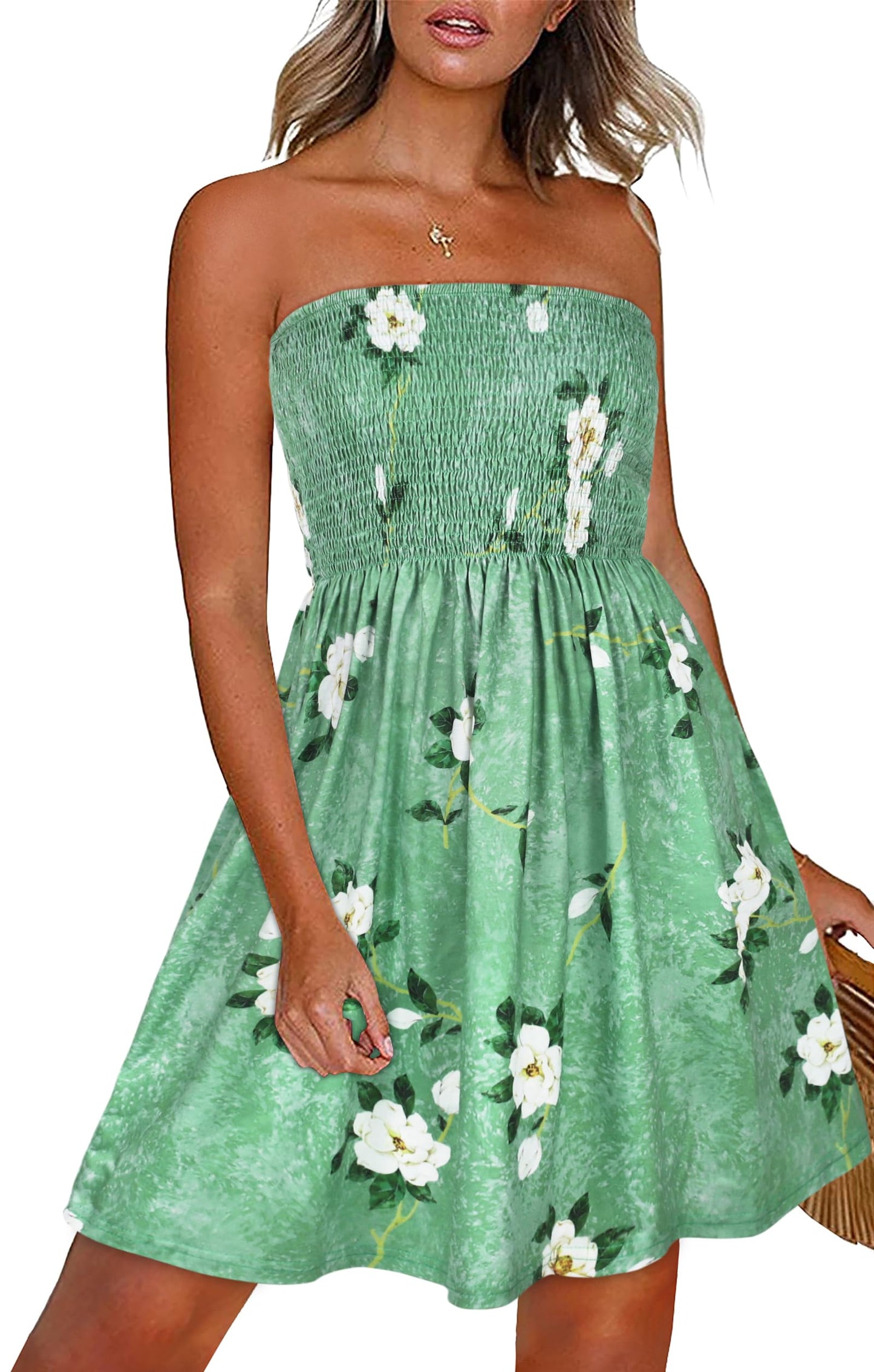 CHICGAL Summer Dresses for Women Beach Cover Ups Strapless Boho Floral Print Sundress - Hawaiian Flair