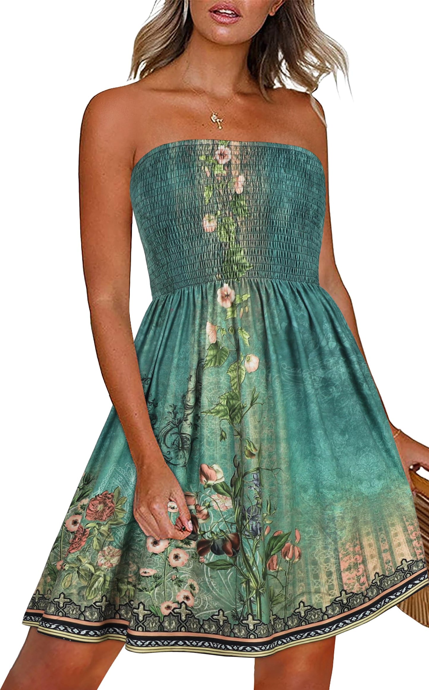 CHICGAL Summer Dresses for Women Beach Cover Ups Strapless Boho Floral Print Sundress - Hawaiian Flair