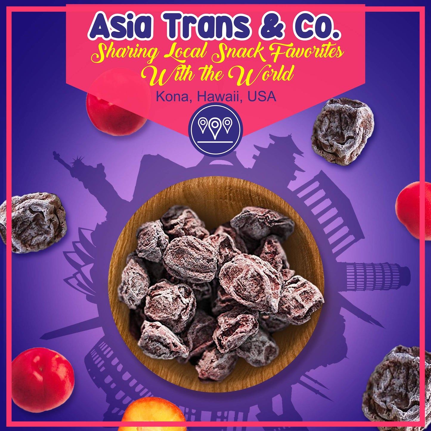 Asia Trans Seeded Red Li Hing Mui Crack Seed Plums - Hawaiian Favorite - Sweet, Sour, & Salty Dried Asian Plum - Hawaiian Flair