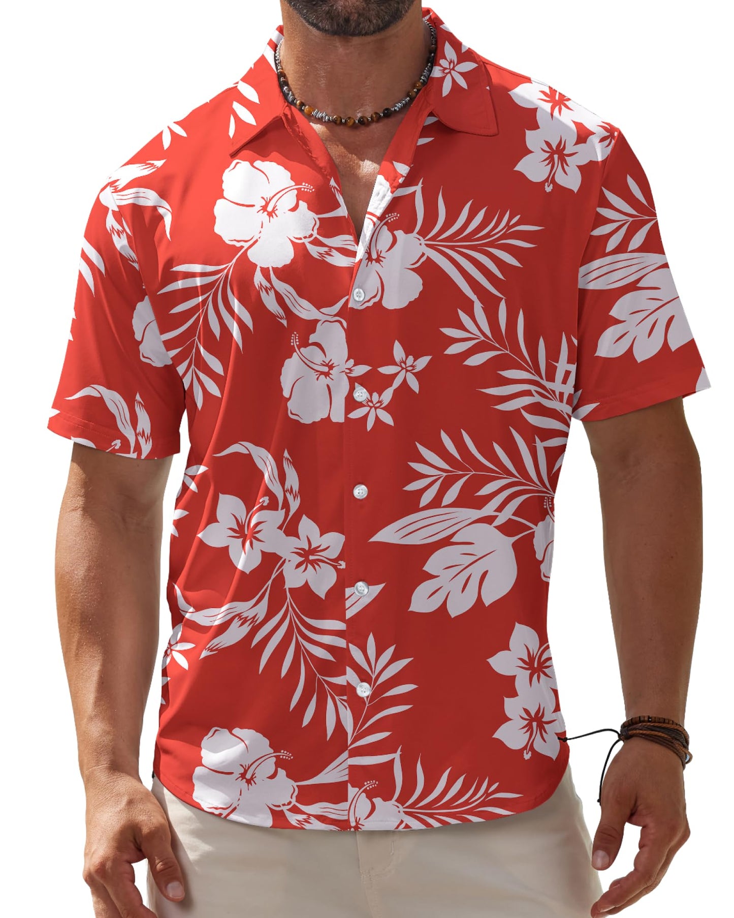 BOJIN Men's Hawaiian Wrinkle Free Short Sleeve Button Down Tropical Floral Beach Vacation Shirt - Hawaiian Flair