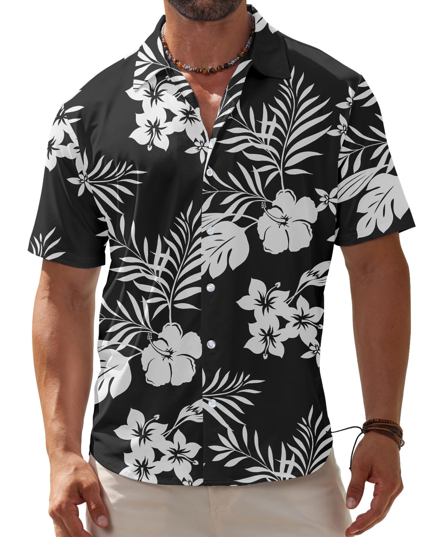 BOJIN Men's Hawaiian Wrinkle Free Short Sleeve Button Down Tropical Floral Beach Vacation Shirt - Hawaiian Flair