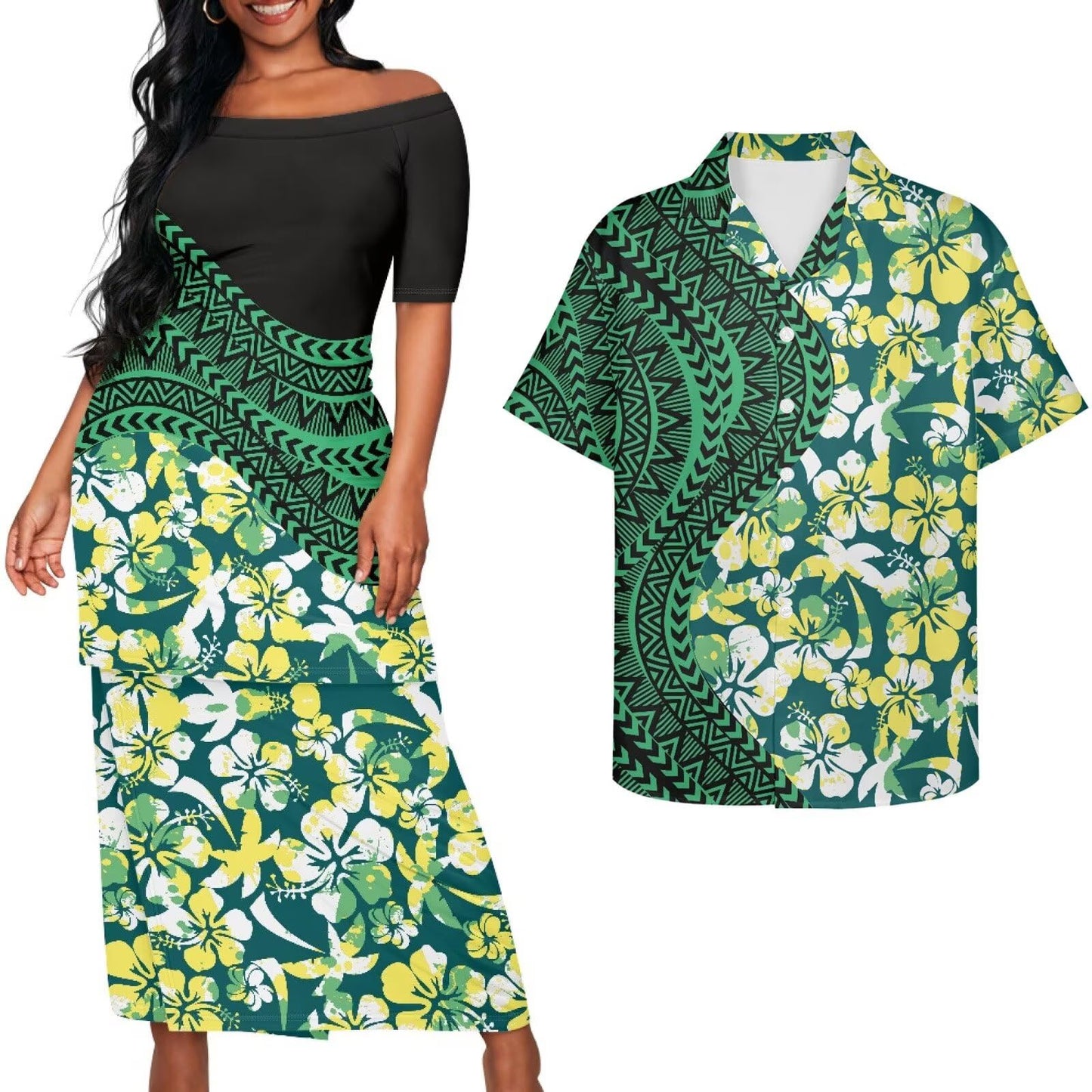 Samoa Couple Outfit Puletasi Samoa Dress Polynesian Shirts for Men Puletasi Samoan Traditional Dress Hawaiian - Hawaiian Flair