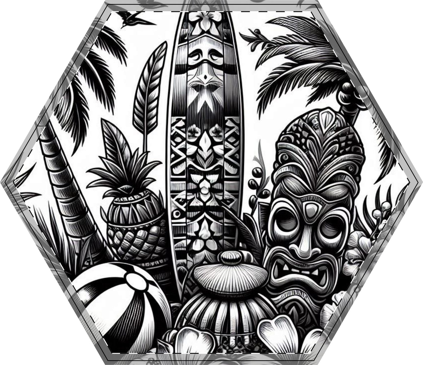 Tropical-Themed Wood Decor with Surfboard & Star Design - Hawaiian Flair