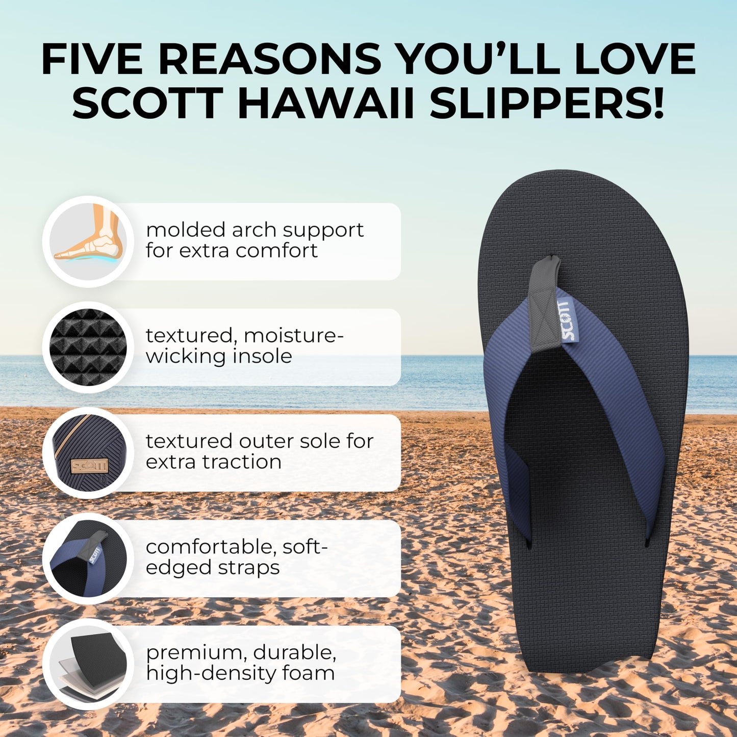 Scott Hawaii Makaha Flip Flop | Custom Molded Outsole with Arch Support | Podiatrist Recommended - Hawaiian Flair