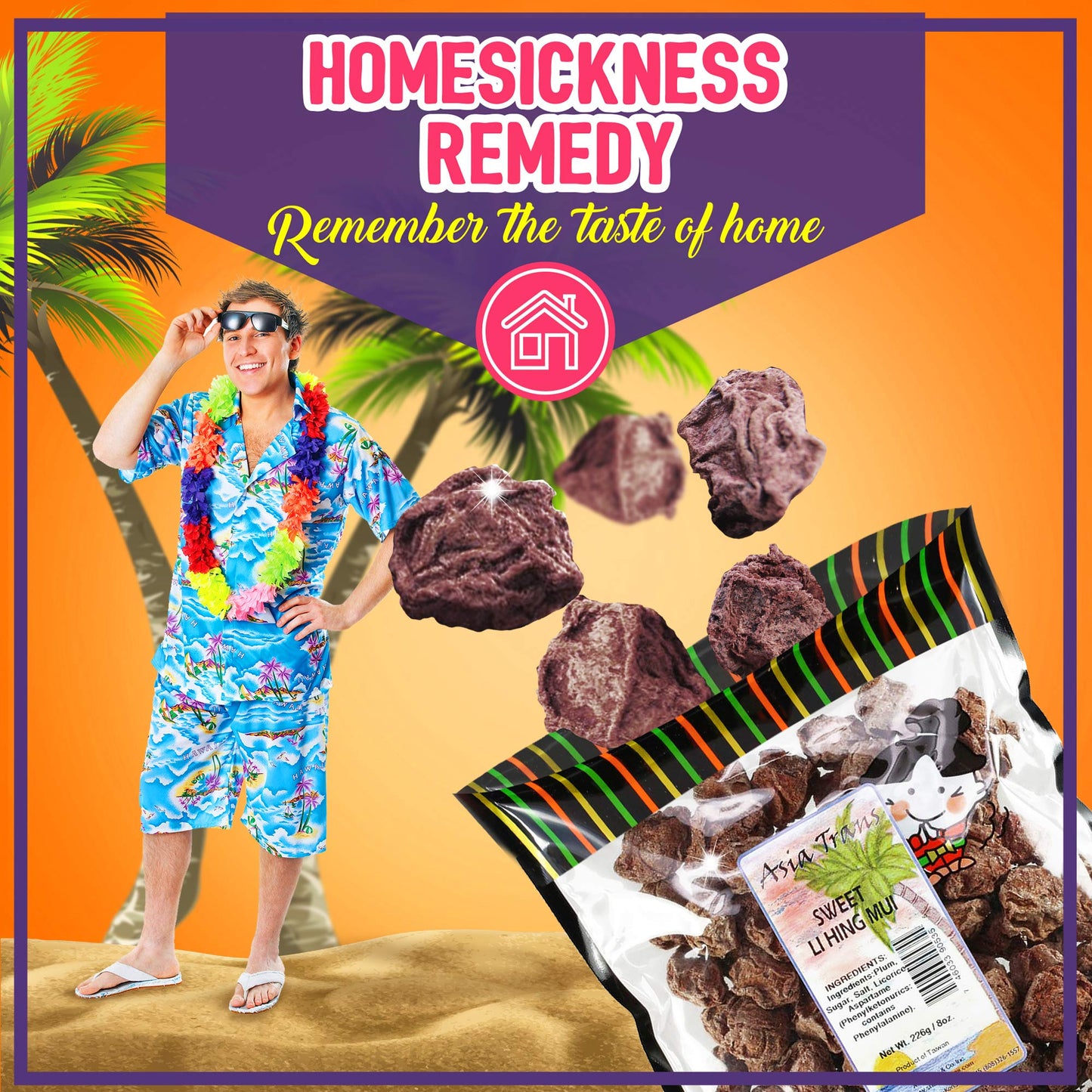 Asia Trans Seeded Red Li Hing Mui Crack Seed Plums - Hawaiian Favorite - Sweet, Sour, & Salty Dried Asian Plum - Hawaiian Flair