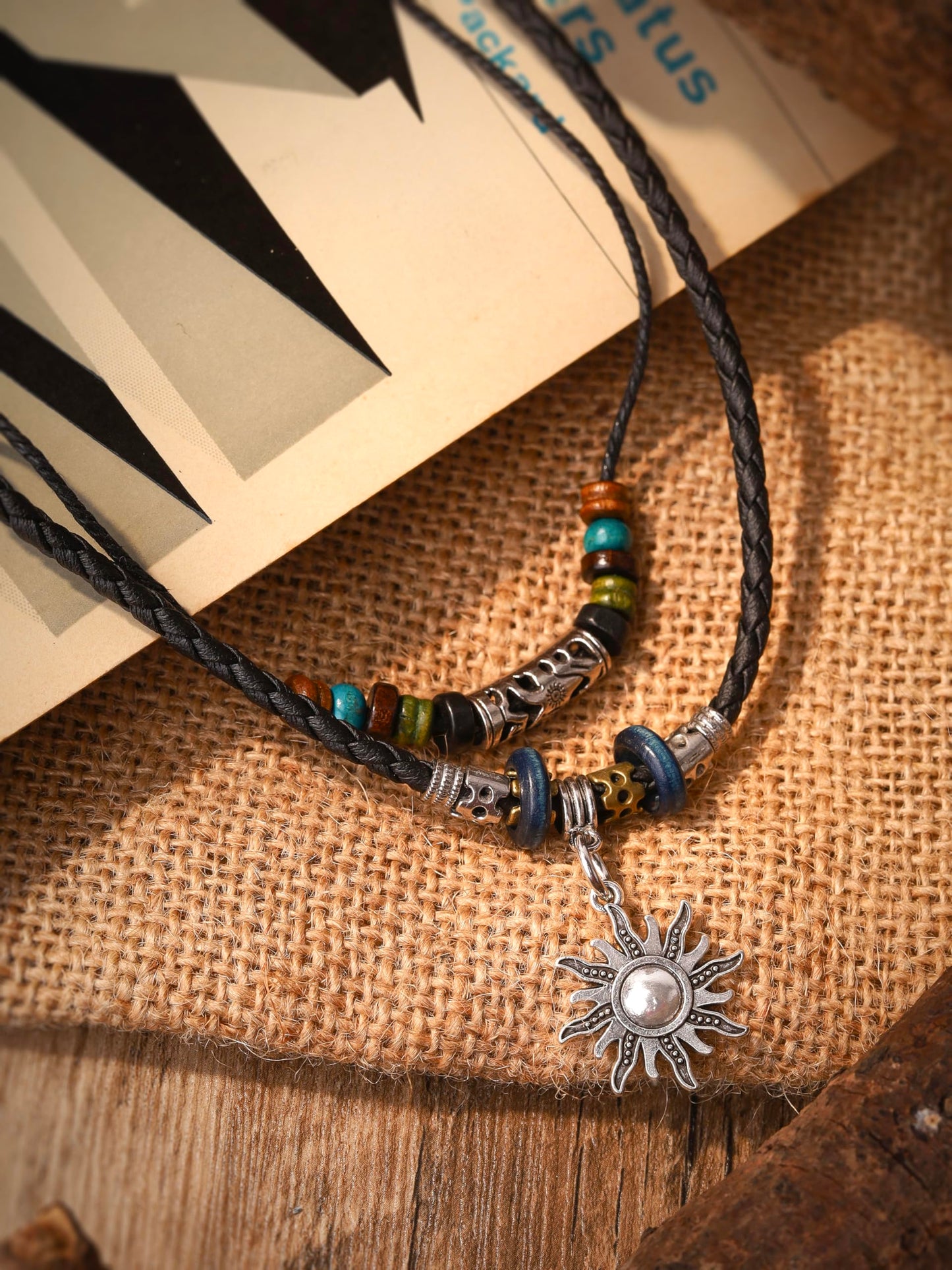 MINACHI Ethnic Boho Colorful Braided Rope Necklace, Multi-Layered, Wooden Beads, Copper Butterfly Pendant, Women's Jewelry