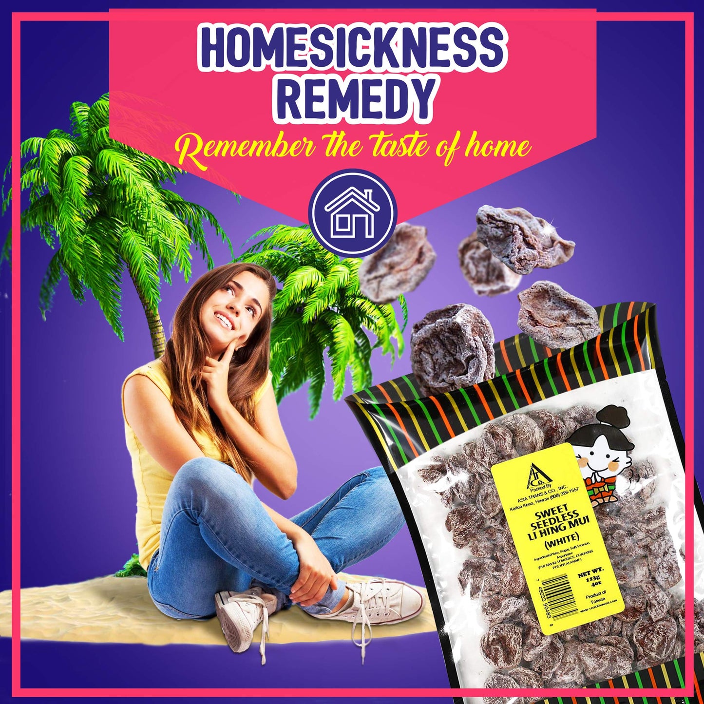 Asia Trans Seeded Red Li Hing Mui Crack Seed Plums - Hawaiian Favorite - Sweet, Sour, & Salty Dried Asian Plum - Hawaiian Flair