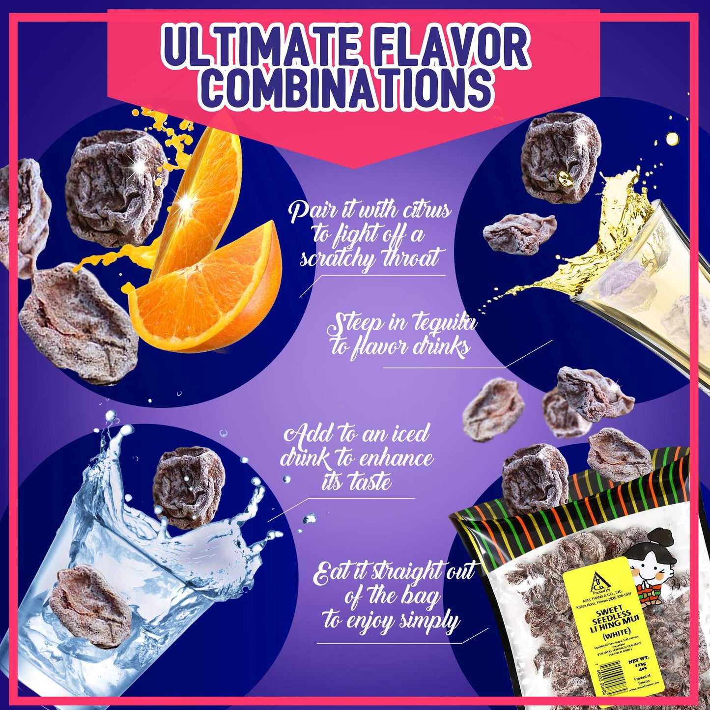 Asia Trans Seeded Red Li Hing Mui Crack Seed Plums - Hawaiian Favorite - Sweet, Sour, & Salty Dried Asian Plum - Hawaiian Flair
