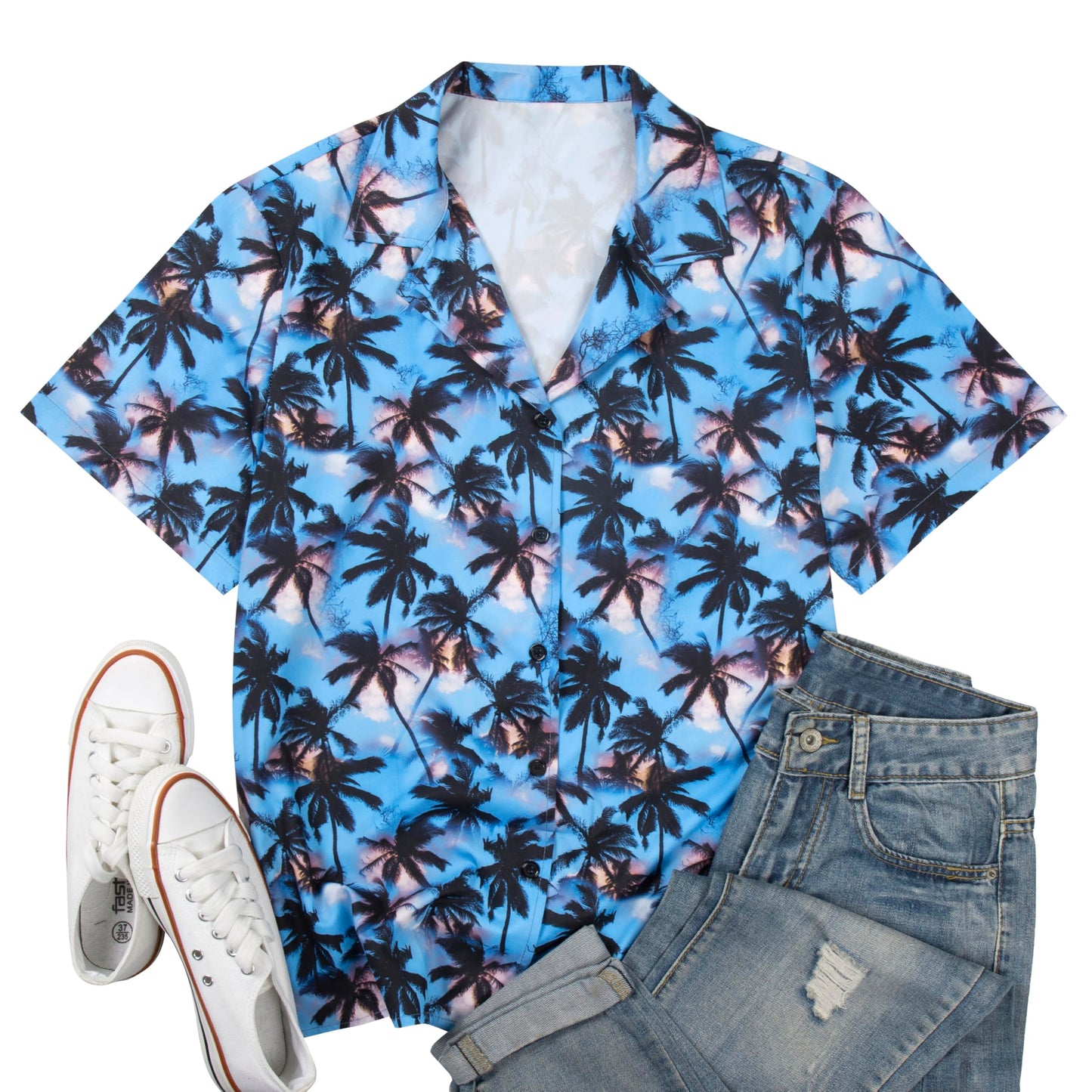 Women Hawaiian Shirt Soft Cool Summer Hawaii Tshirts Beach Tropic Print V Neck Button up Tops Floral Short Sleeve Tops - Hawaiian Flair